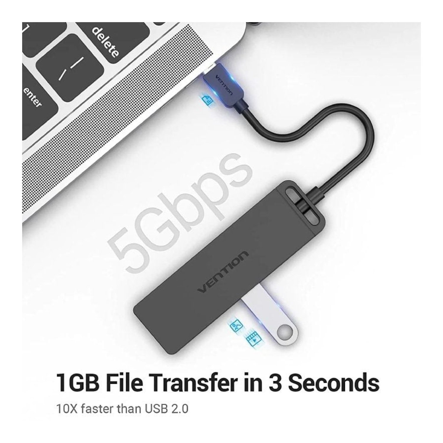 Vention Hub USB Tipo-C · 4x USB · 1x Micro USB · Power Delivery