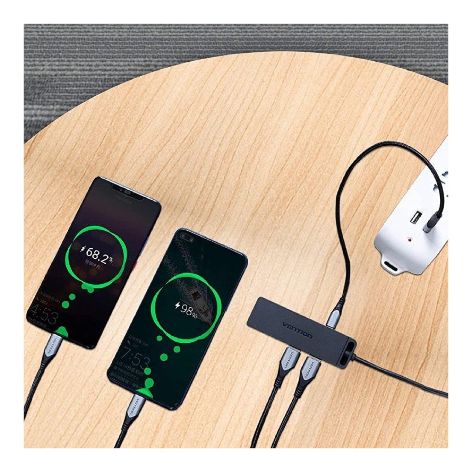 Vention Hub USB Tipo-C · 4x USB · 1x Micro USB · Power Delivery