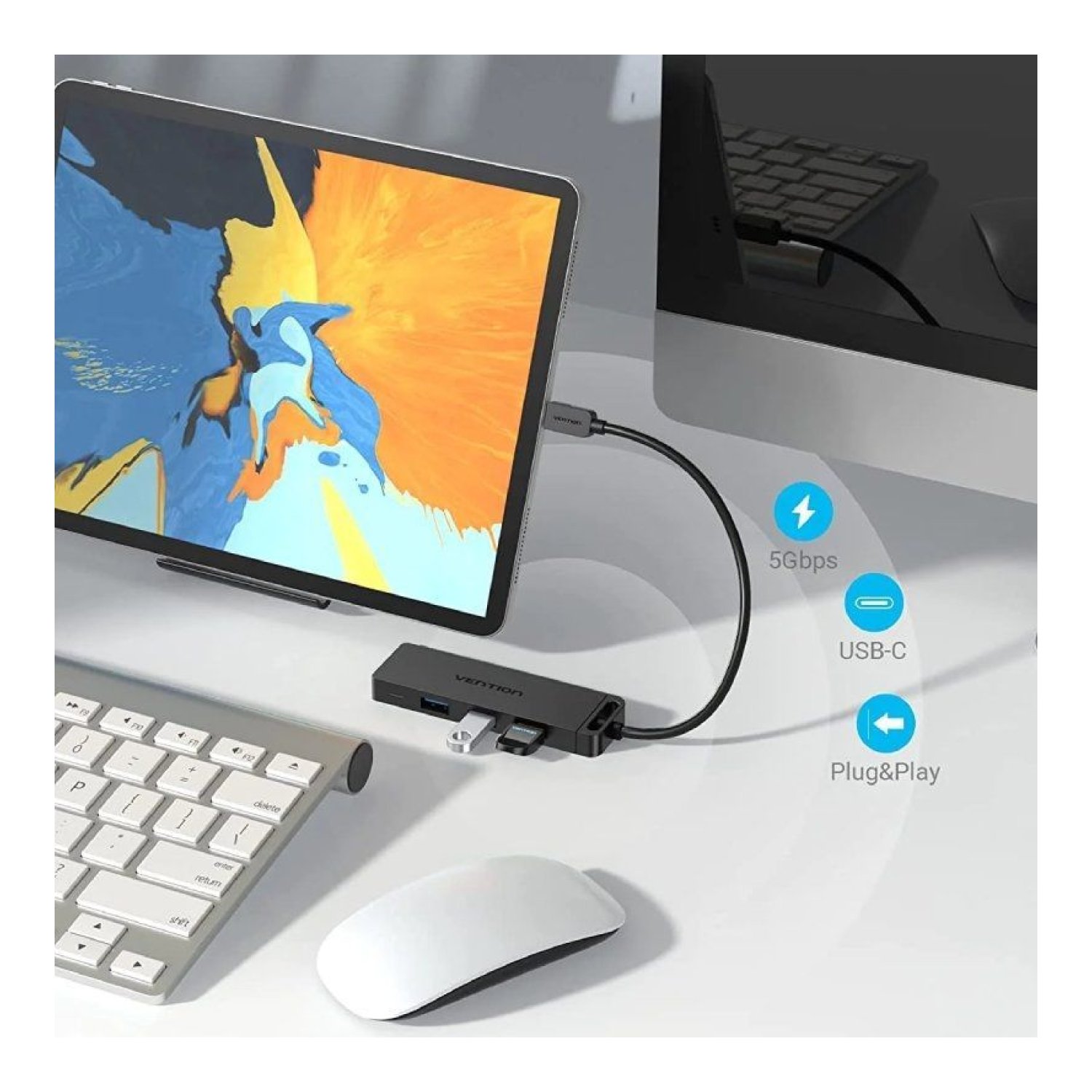 Vention Hub USB Tipo-C · 4x USB · 1x Micro USB · Power Delivery