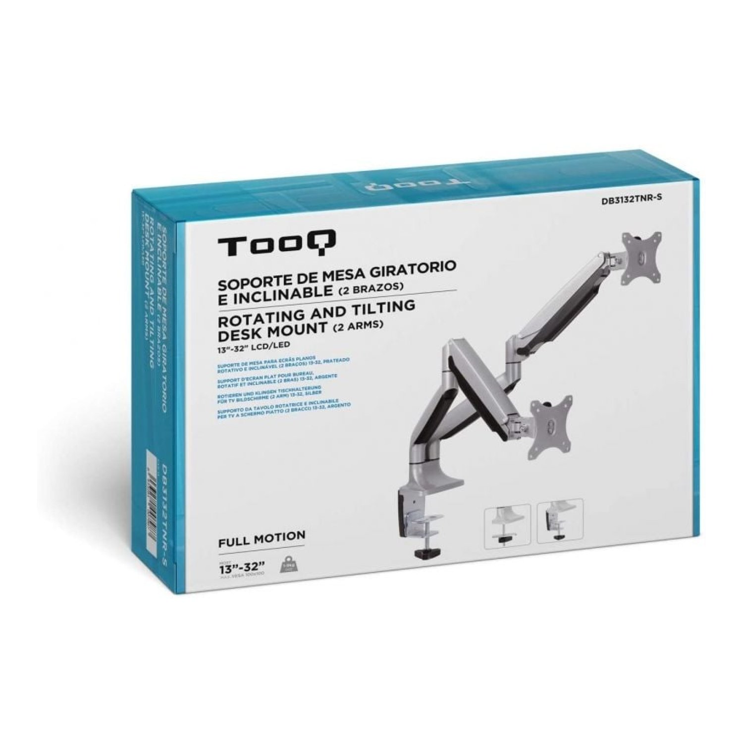 TooQ DB3132TNR · Soporte Doble Monitor · Giratorio e Inclinable · Hasta 9kg