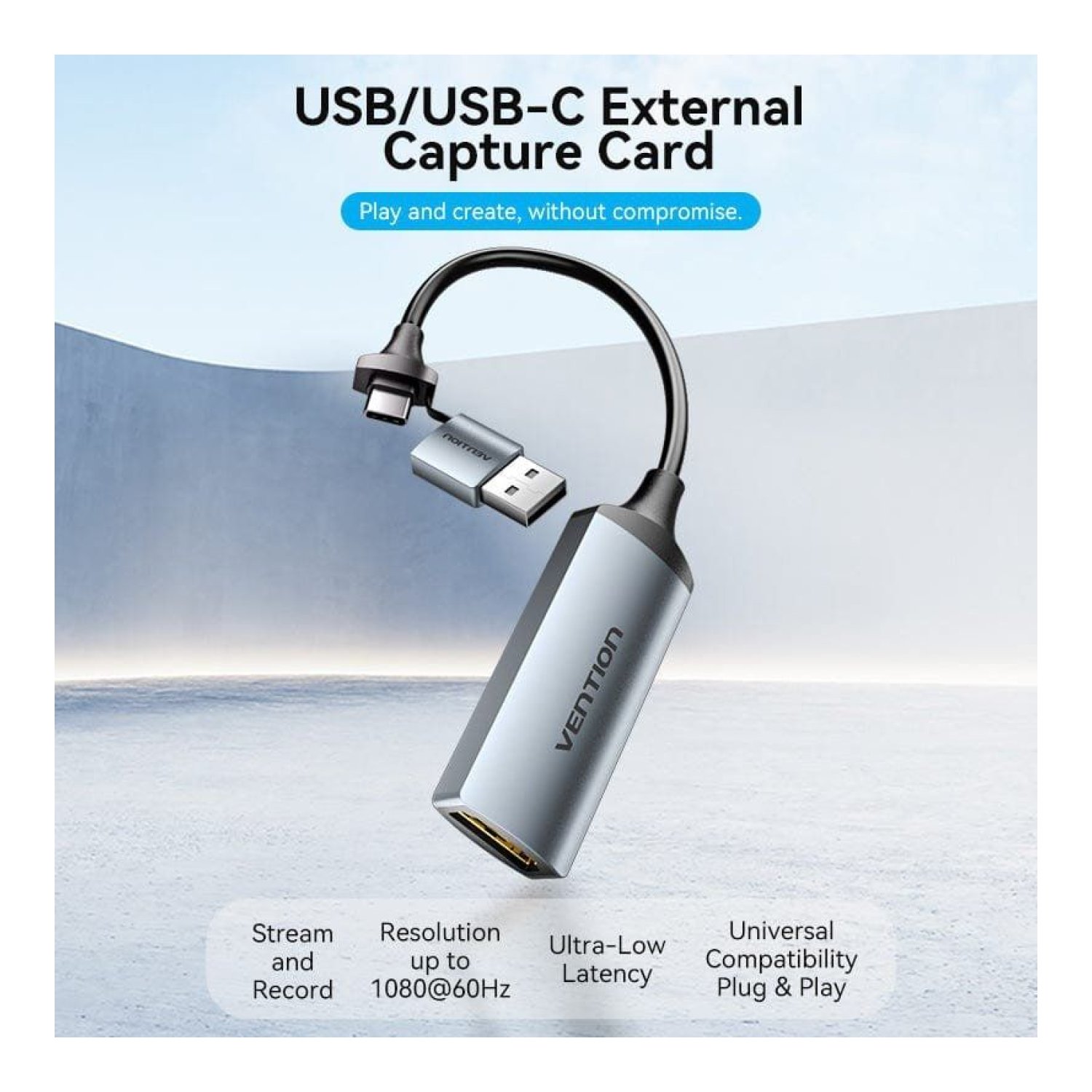 Vention · Conversor HDMI 4K 60Hz · USB-C Macho a HDMI Hembra · 480Mbps · 10cm · Negro