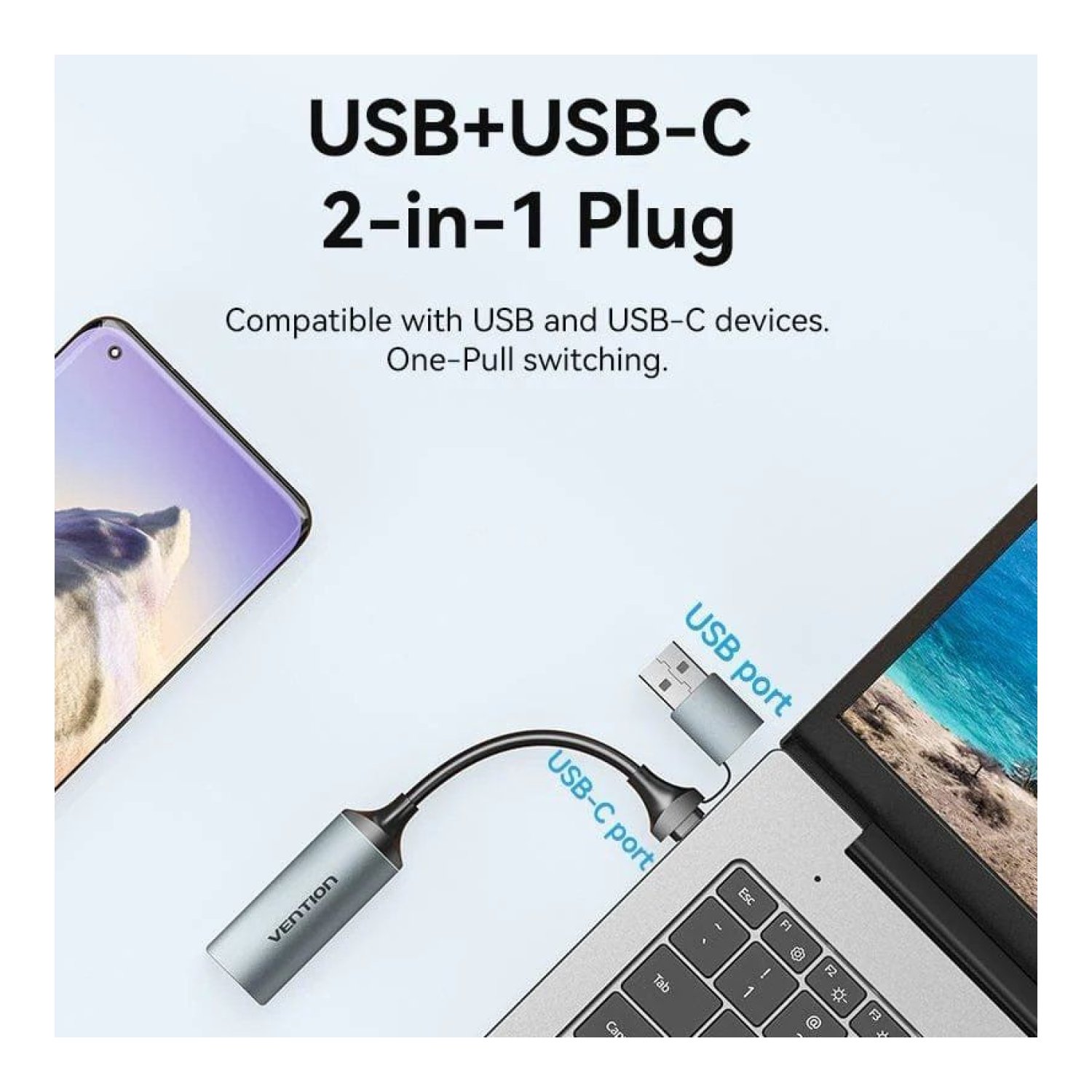 Vention · Conversor HDMI 4K 60Hz · USB-C Macho a HDMI Hembra · 480Mbps · 10cm · Negro