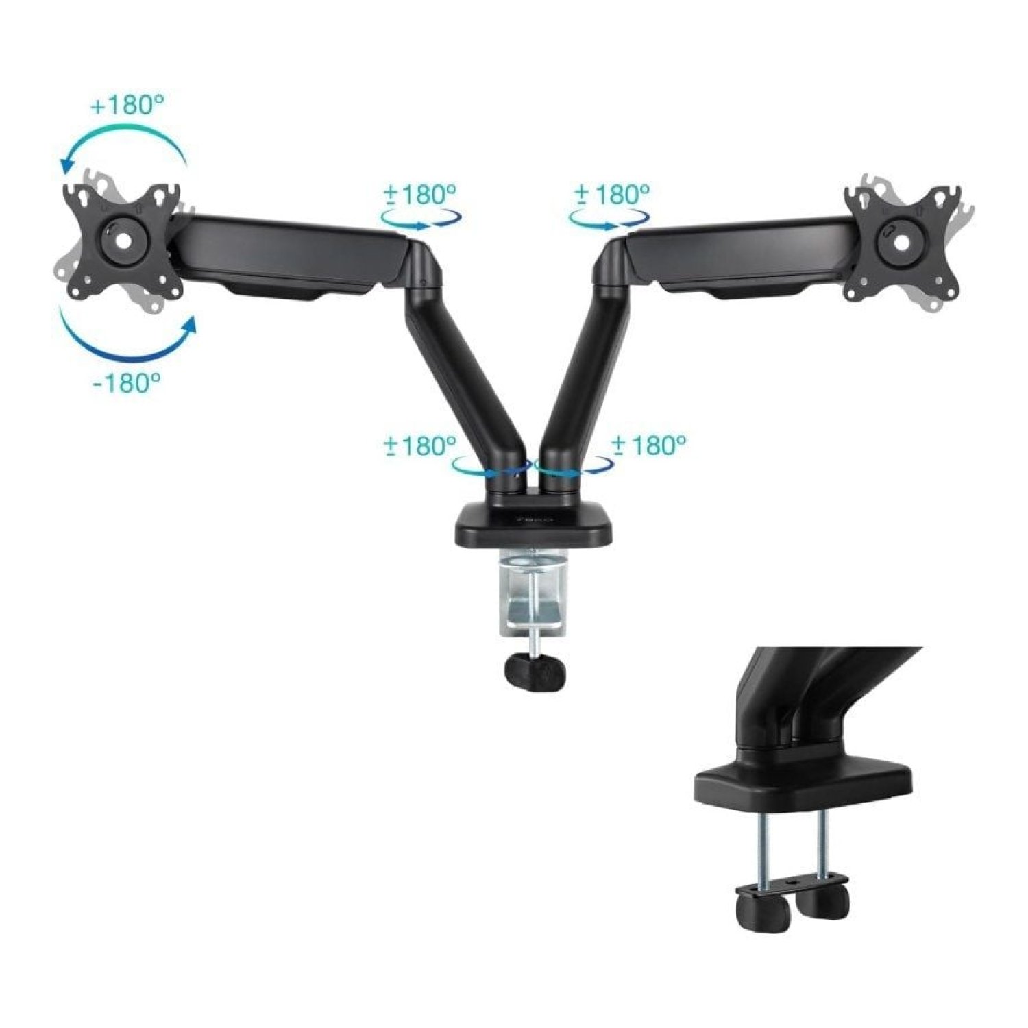 TooQ DB5132TNR · Soporte Doble Monitor · Giratorio · Inclinable · hasta 9kg