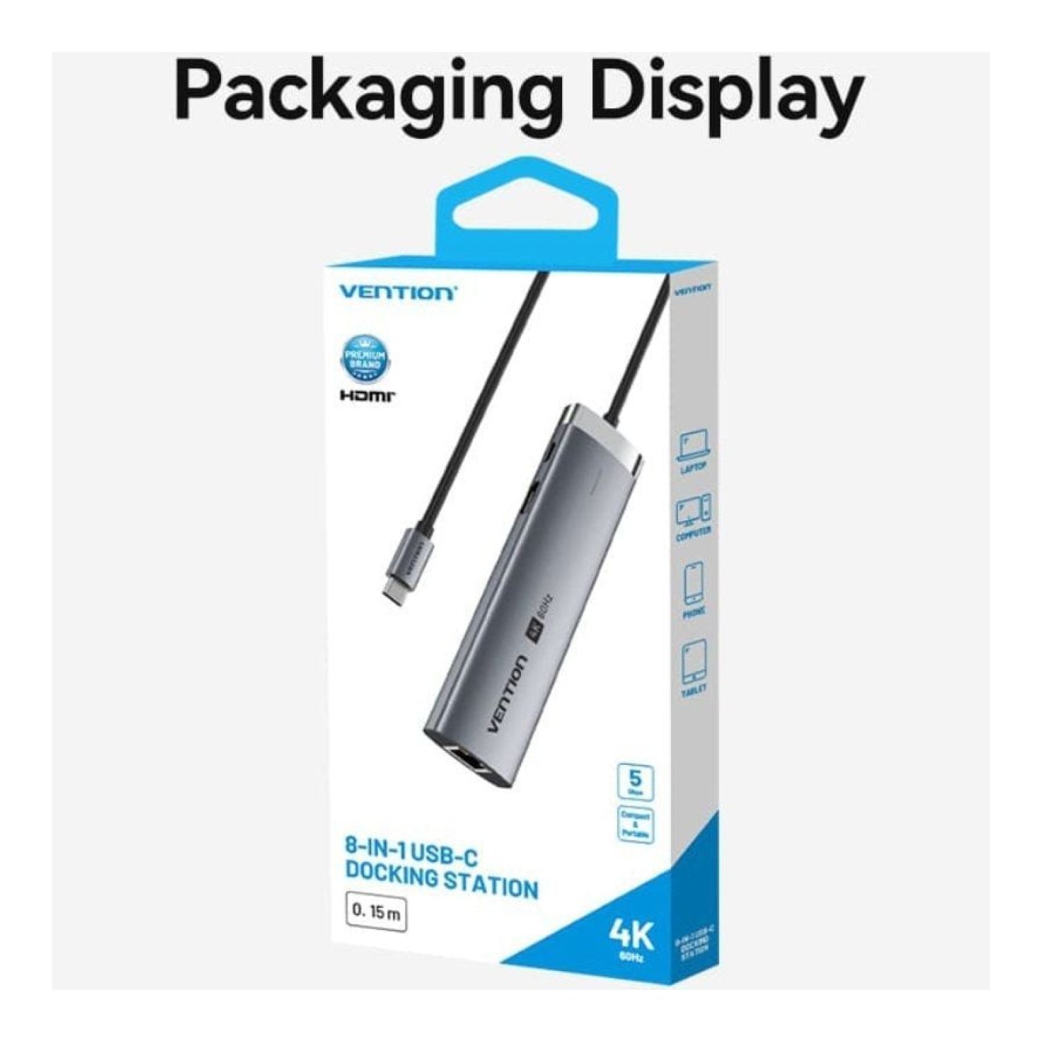 Vention Docking USB-C · 7 en 1 · RJ45 · 2xUSB · HDMI · Lector de Tarjetas · Gris