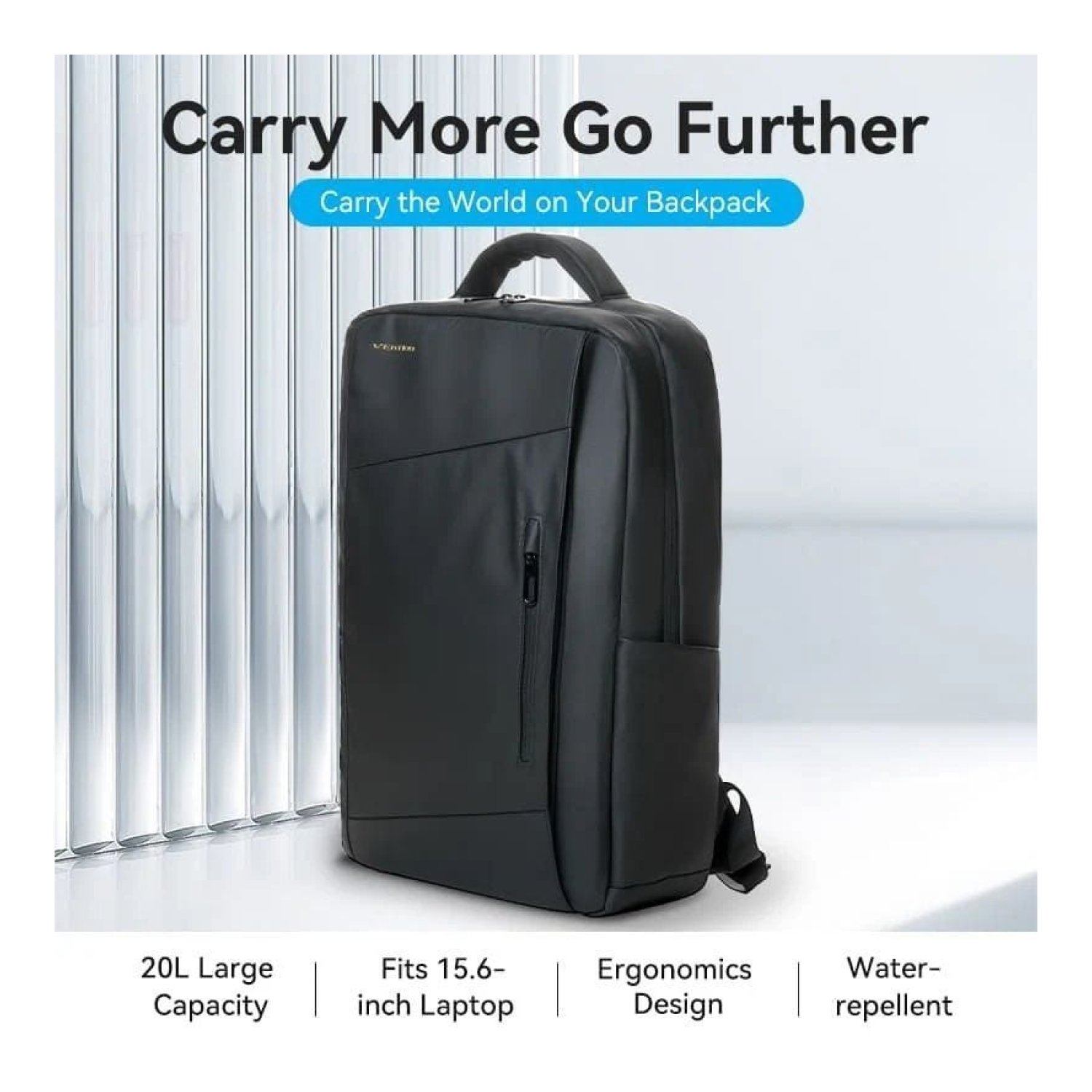 Mochila Vention KRRB0 para Portátiles hasta 15.6"/ 20L/ Impermeable/ Negra