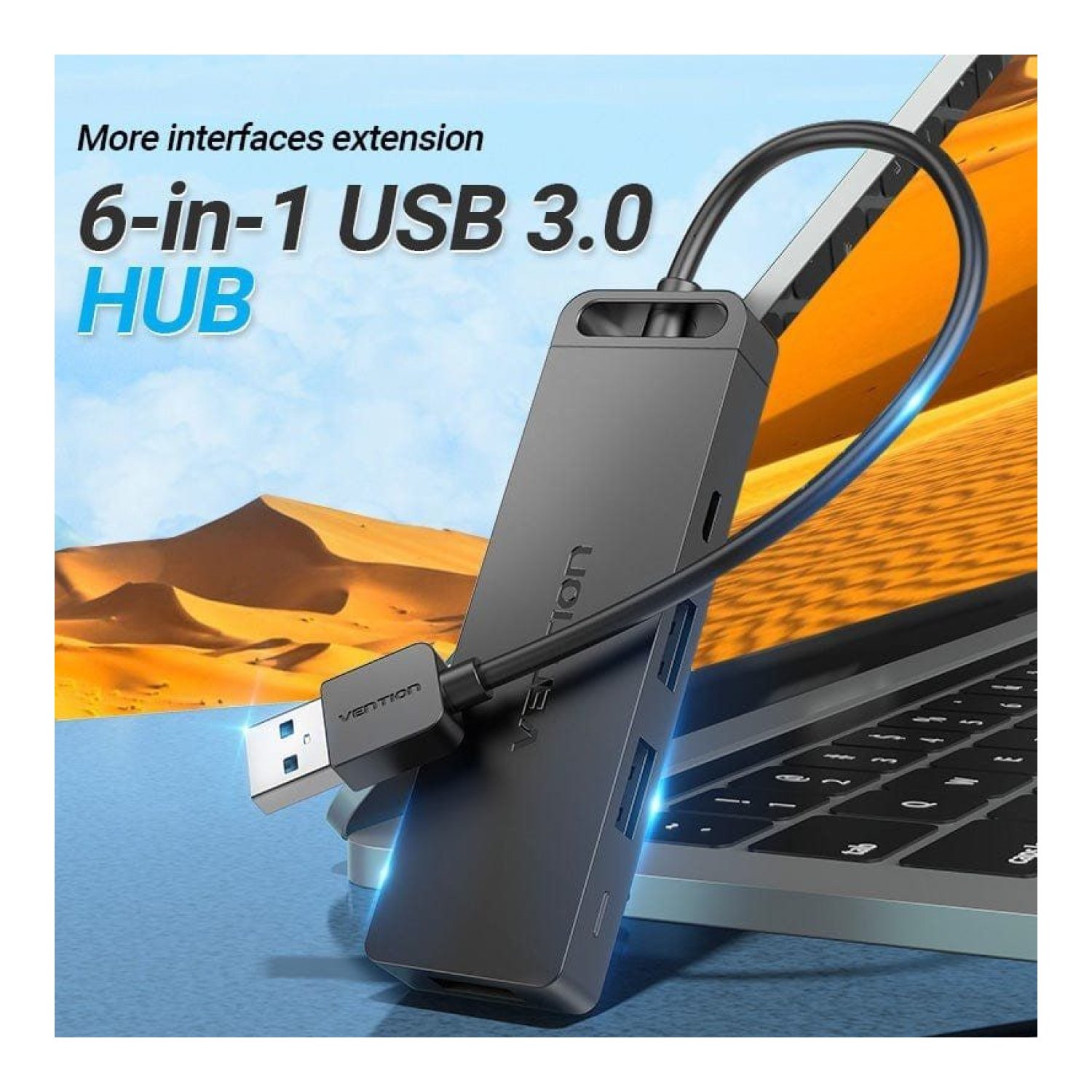 Vention Hub USB 3.0 · 3x USB · 1x Micro USB PD · Lector Tarjetas