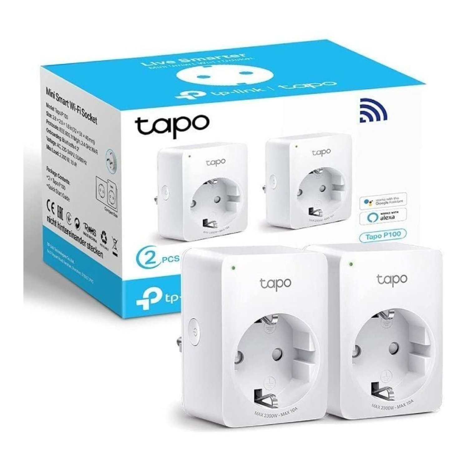 TP-Link Tapo P100 · Enchufe WiFi Inteligente · Pack 2 unidades