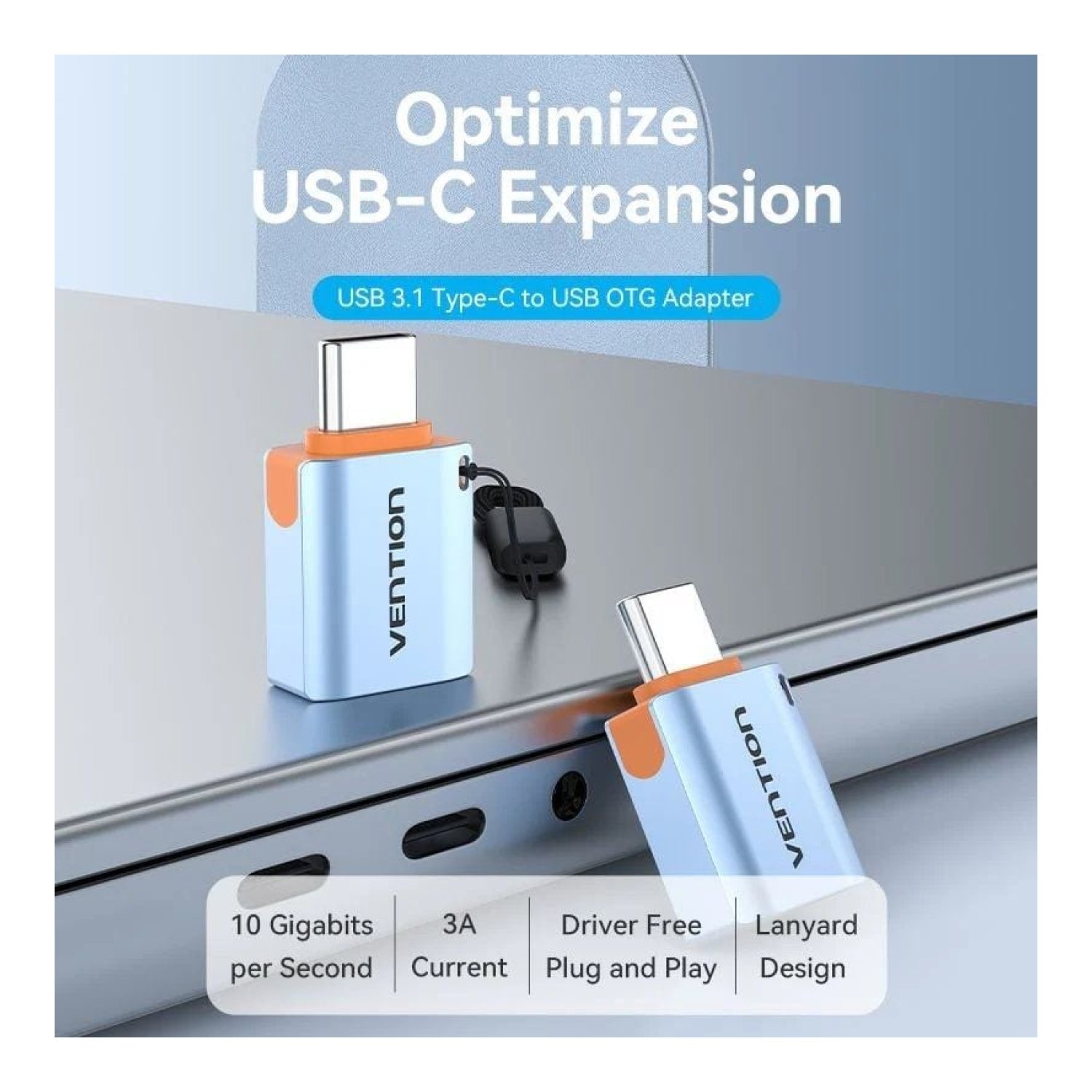 Vention · Adaptador OTG USB 3.1 · USB Tipo-C Macho a USB Hembra · Azul