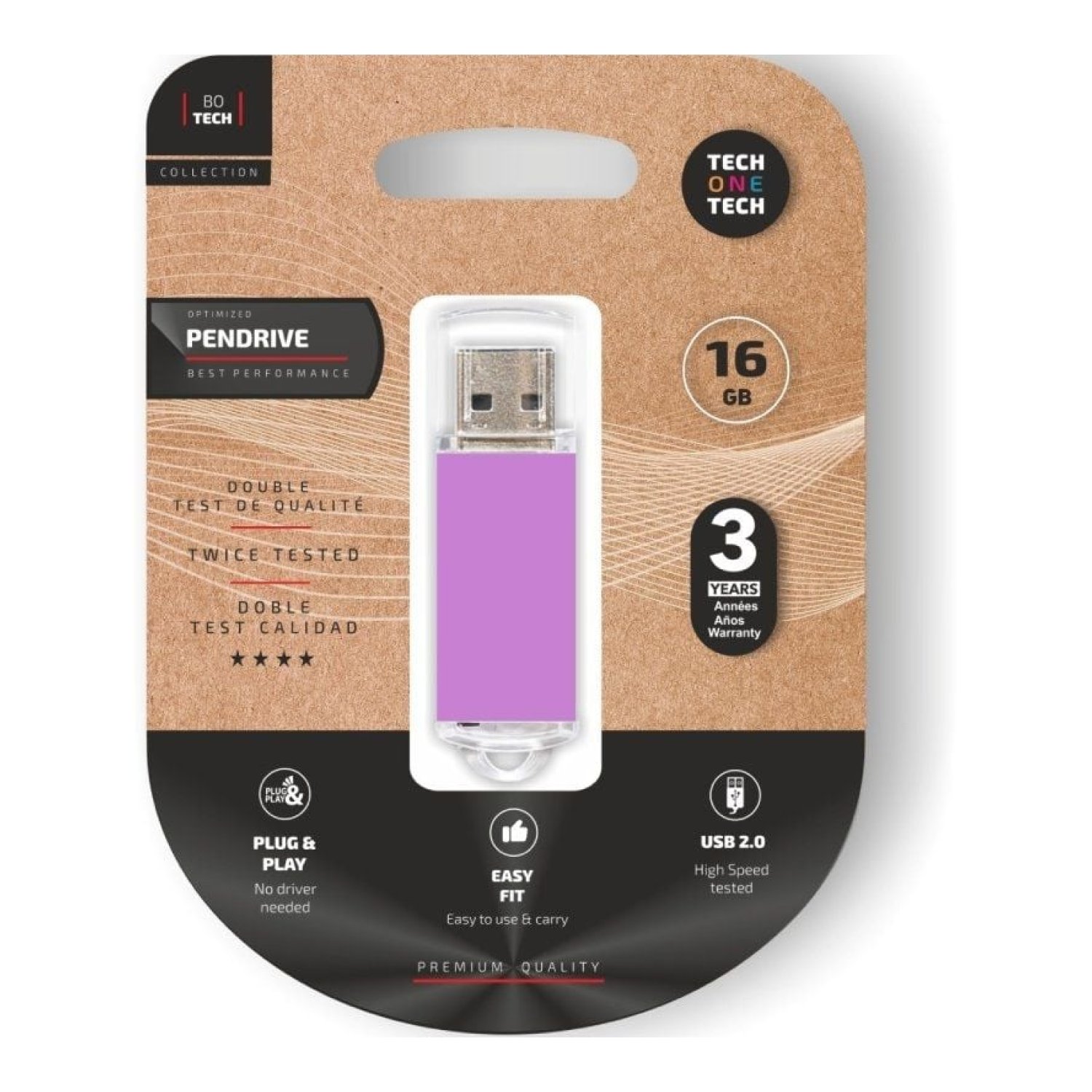 Tech One Tech · Pendrive 16GB · USB 2.0 · Púrpura