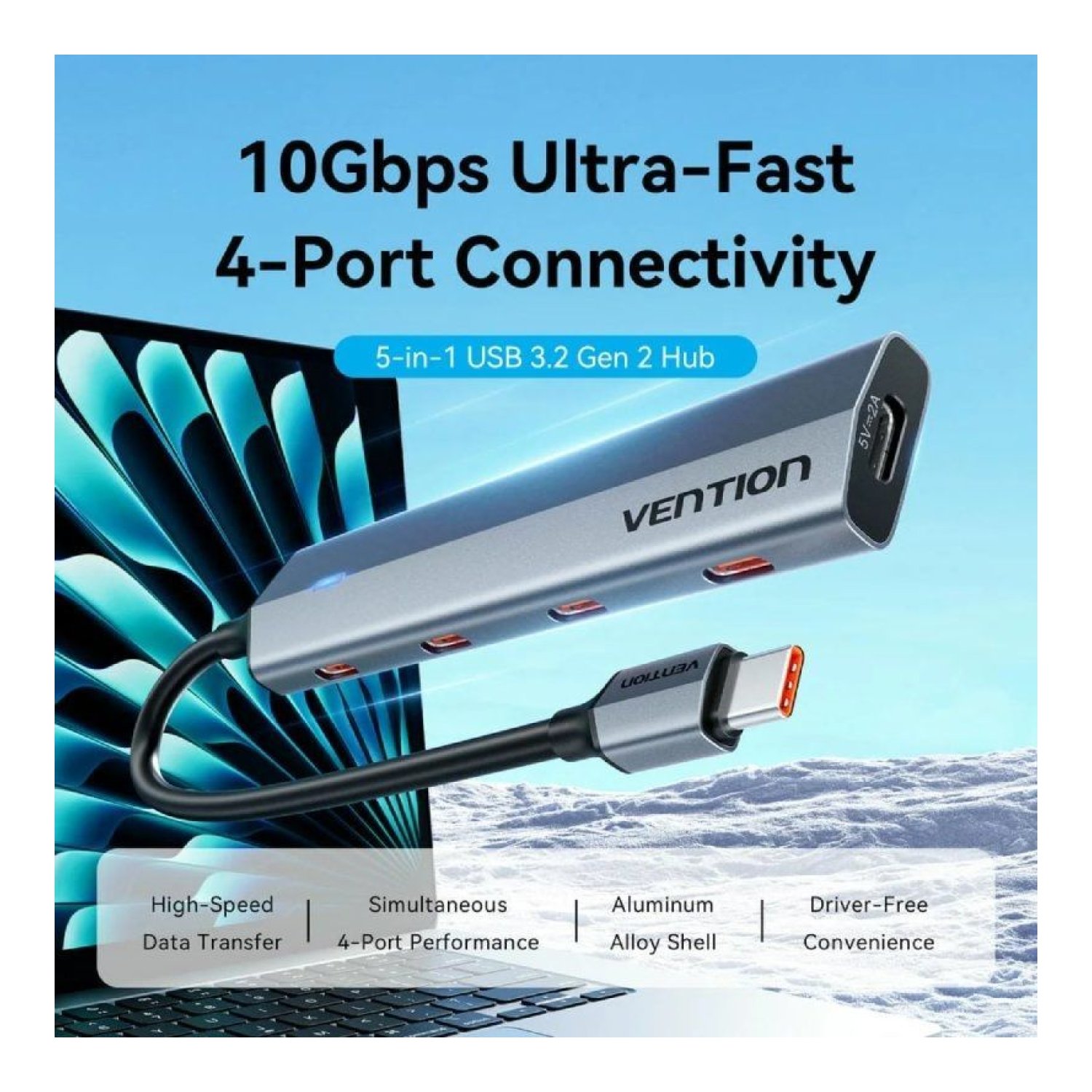 Vention Hub USB Tipo-C 3.2 · 4x USB-C · 1x USB-C PD