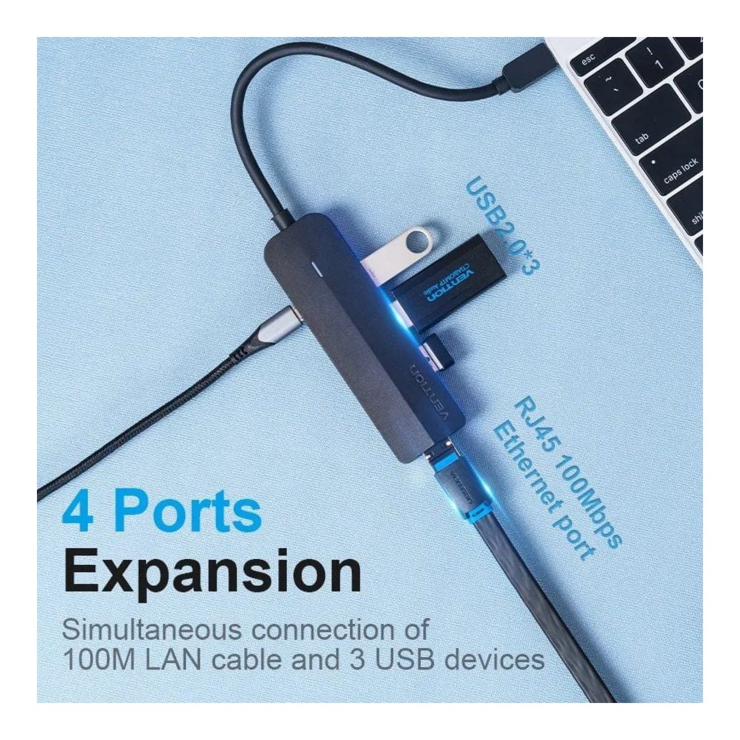 Vention Hub USB Tipo-C · 3xUSB · RJ45 · Micro B PD