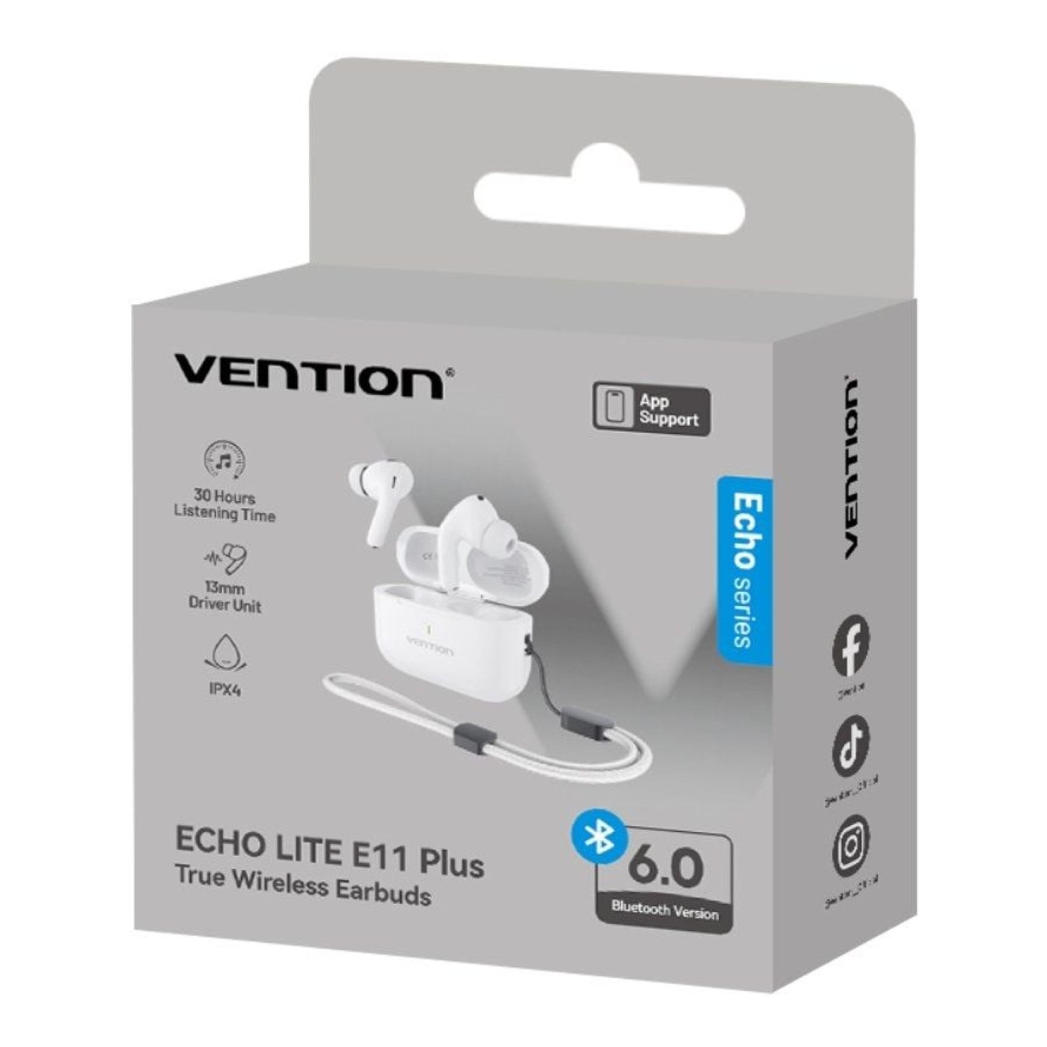 Vention Echo Lite E11 Plus · Auriculares Bluetooth · Autonomía 6h · Blancos