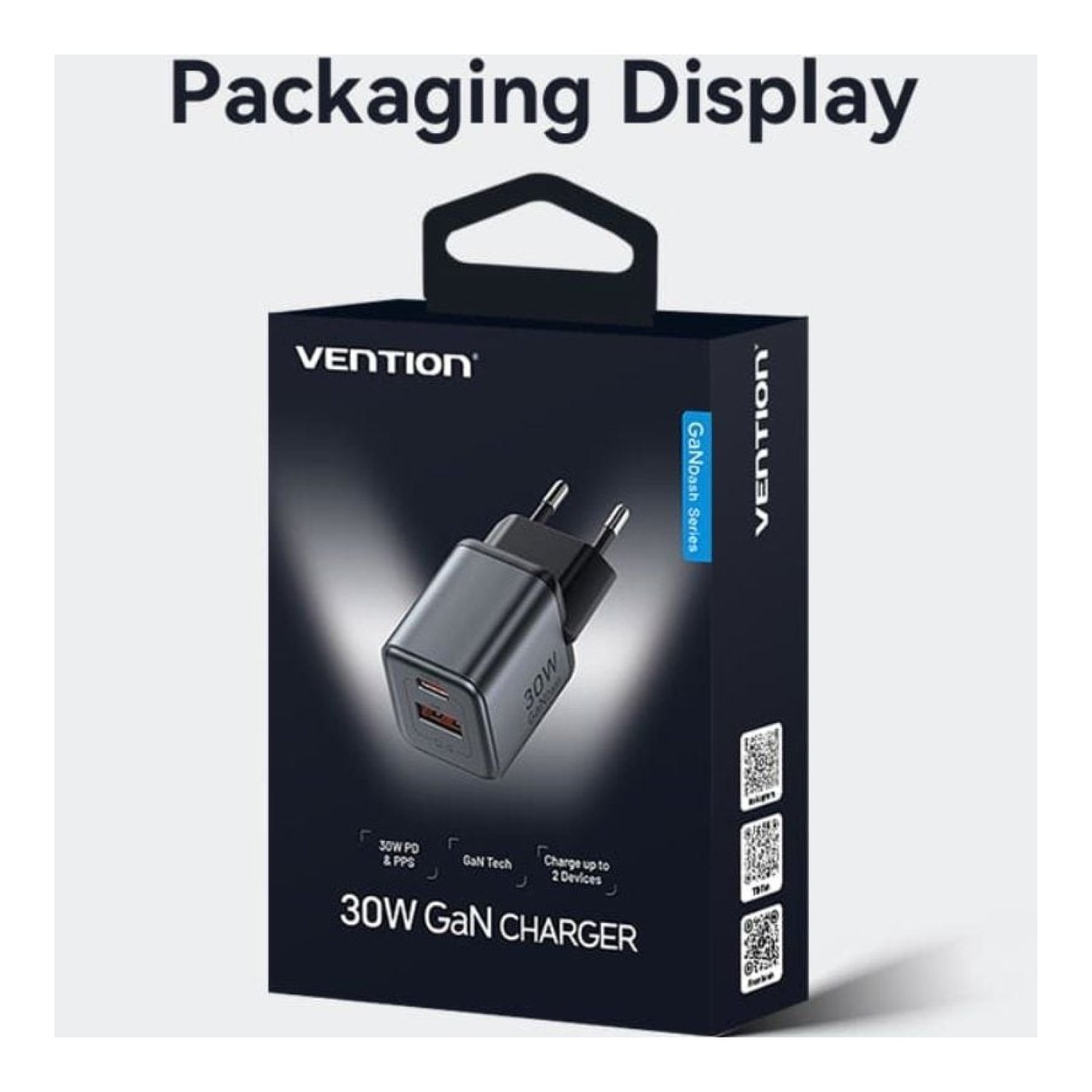 Vention Cargador GaN · 30W · 1x USB-C · 1x USB