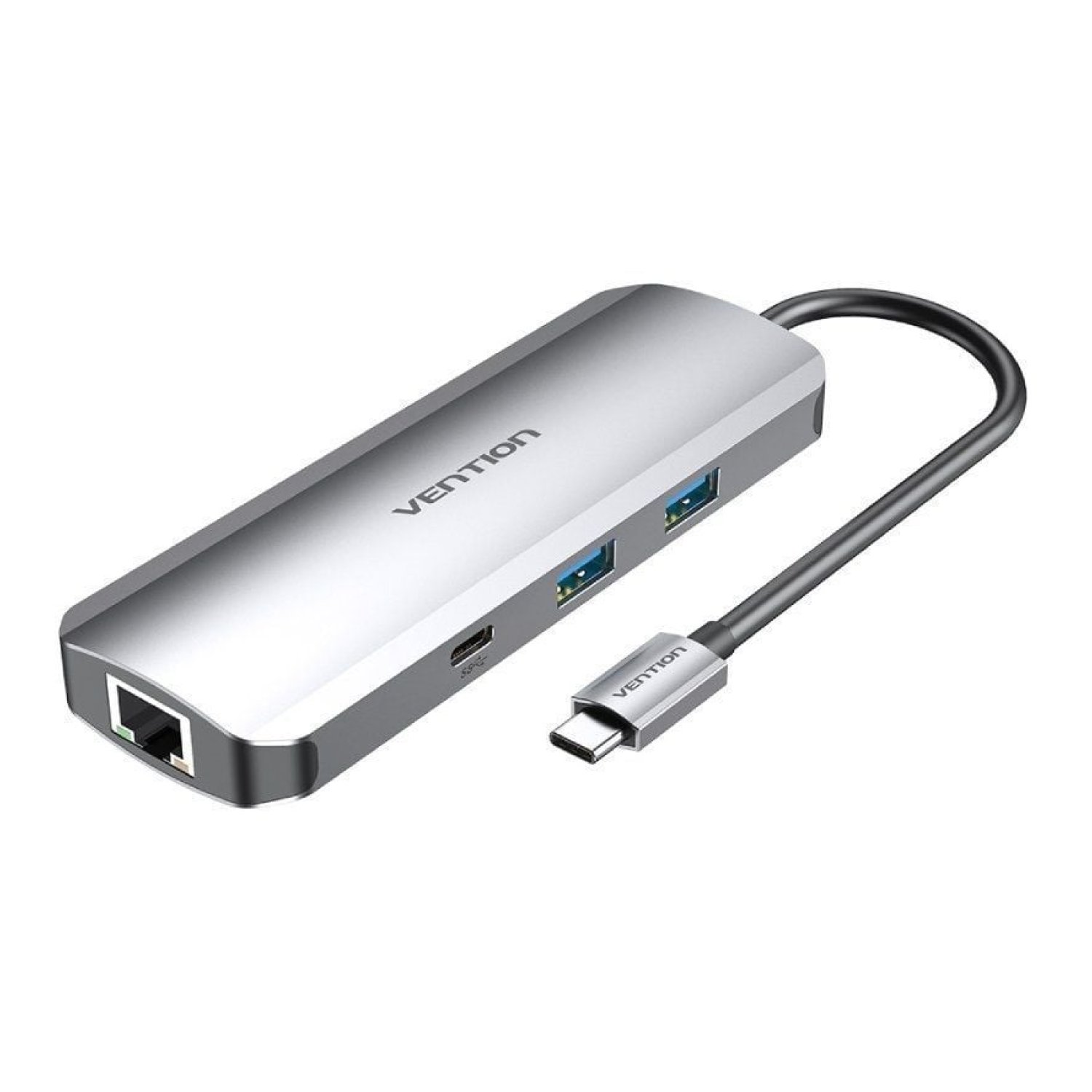 Vention Docking USB Tipo-C · HDMI 4K · 2xUSB · Lector SD/MicroSD · RJ45 · Jack 3.5 · Gris