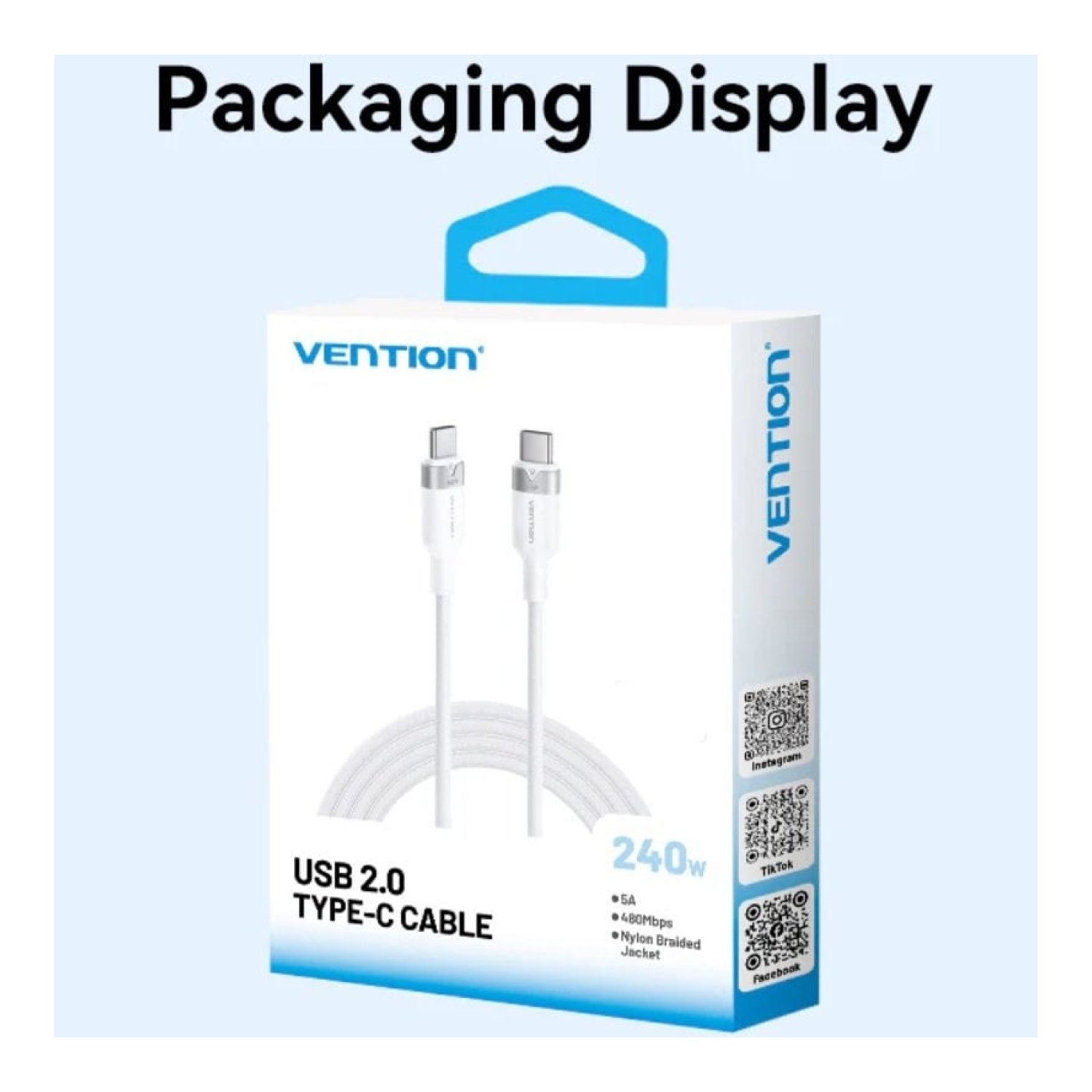 Vention Cable USB-C · 2m · 5A 240W · 480Mbps · Rosa