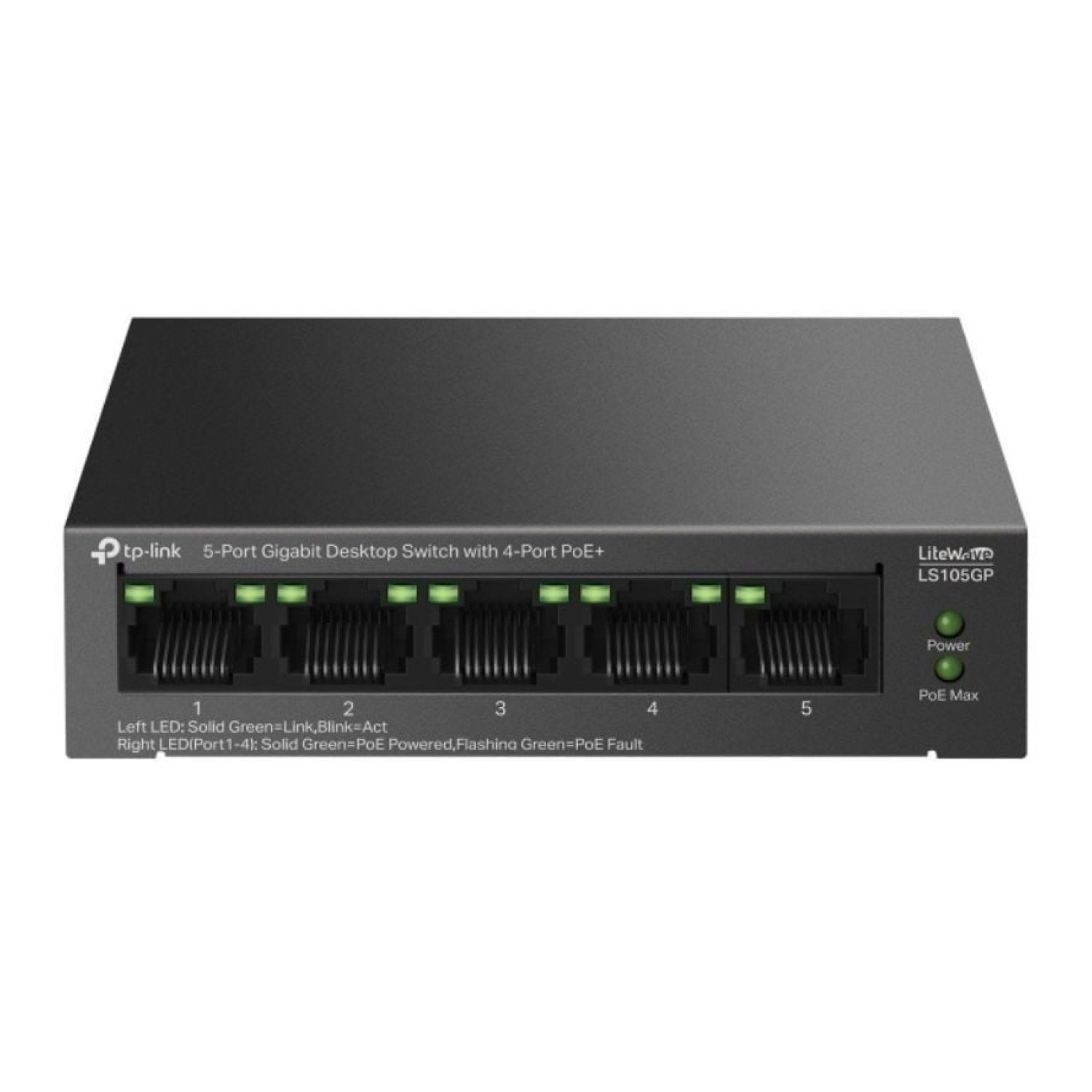 TP-Link LS105GP · Switch 5 Puertos · Gigabit 10/100/1000 · PoE+