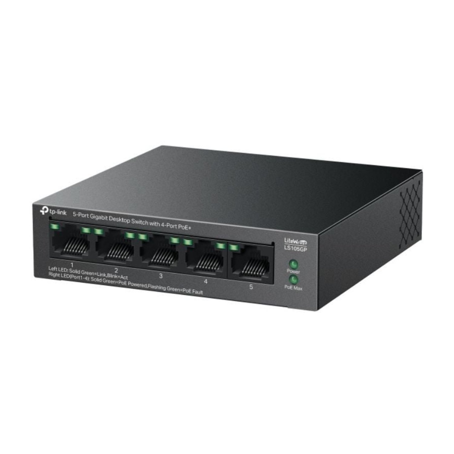 TP-Link LS105GP · Switch 5 Puertos · Gigabit 10/100/1000 · PoE+