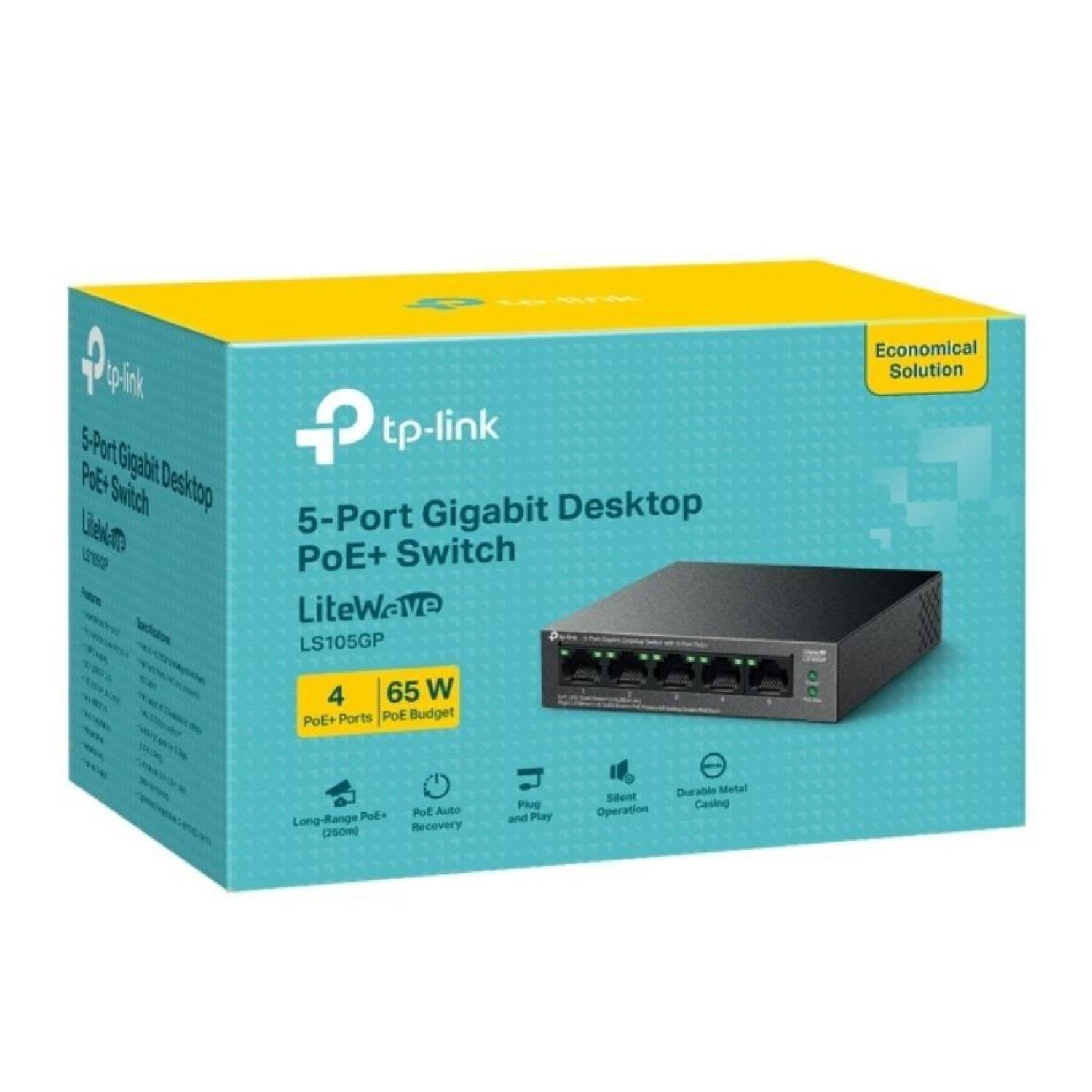 TP-Link LS105GP · Switch 5 Puertos · Gigabit 10/100/1000 · PoE+
