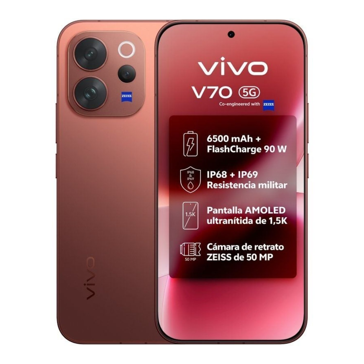 Vivo V70 · 6,59" · 8GB RAM · 512GB · 5G · Marrón