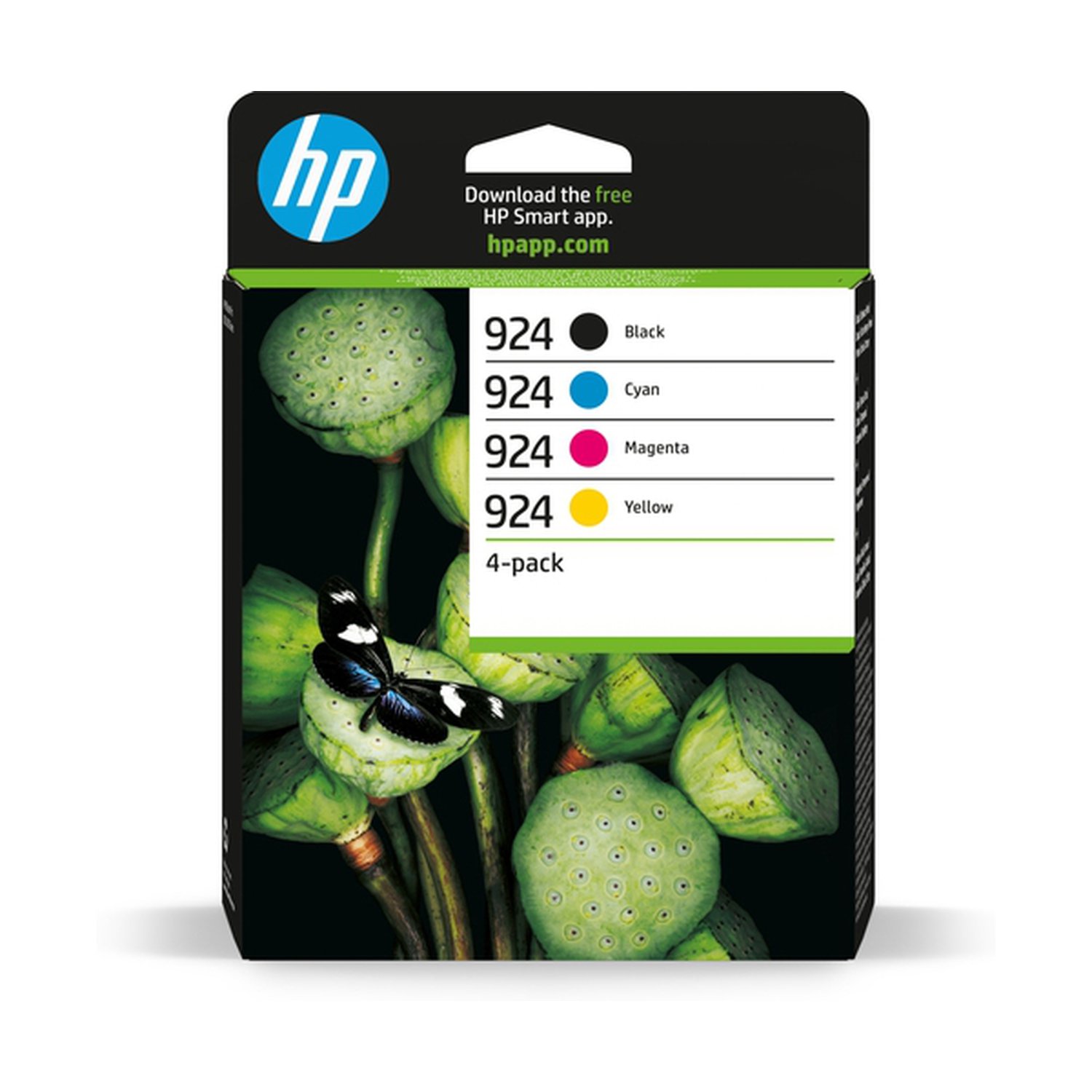 HP 924 Pack de 4 Cartuchos de Tinta Original Negro, Amarillo, Magenta y Cyan - 6C3Z1NE