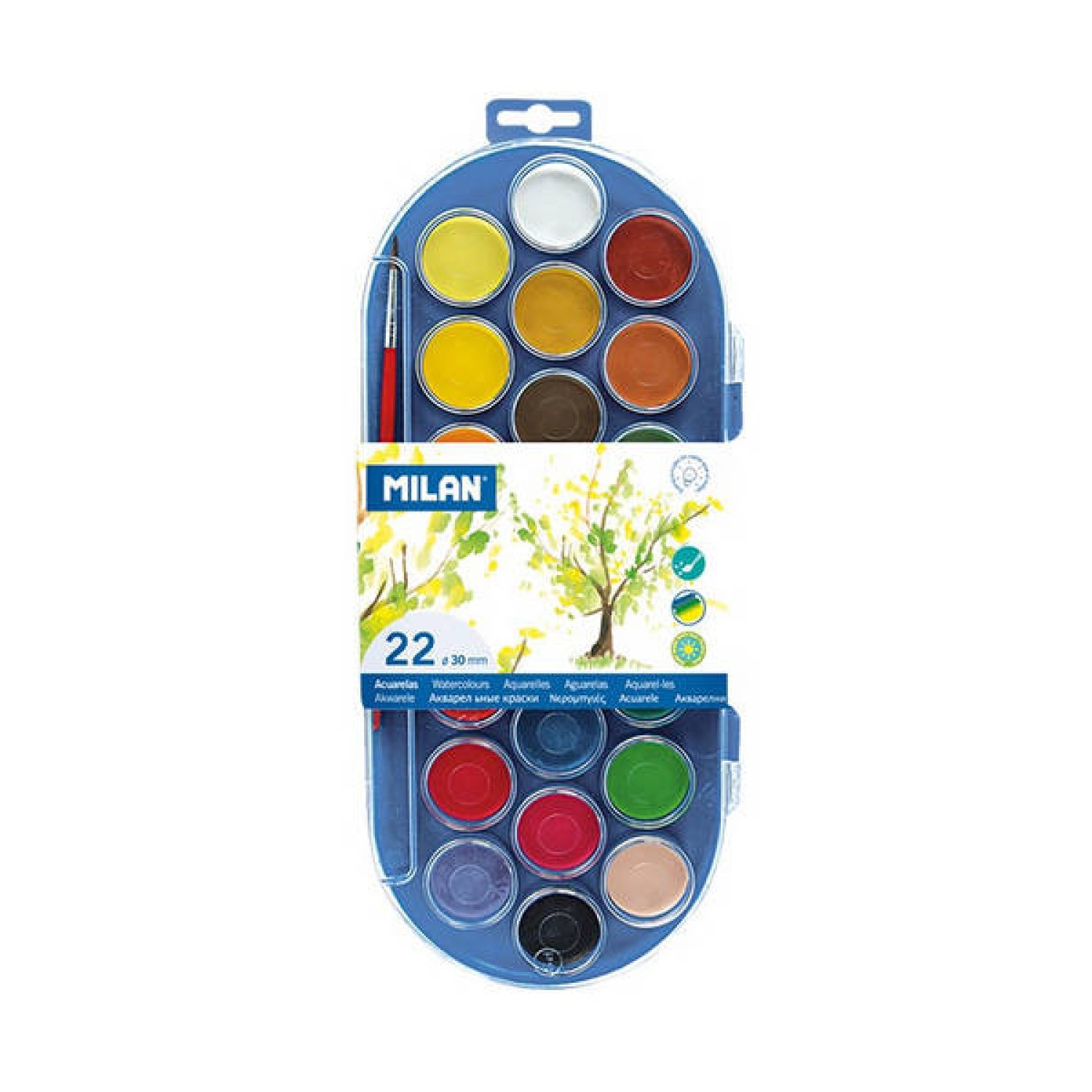 Milan · Estuche Acuarelas · 22 Pastillas 30mm · Incluye Pincel