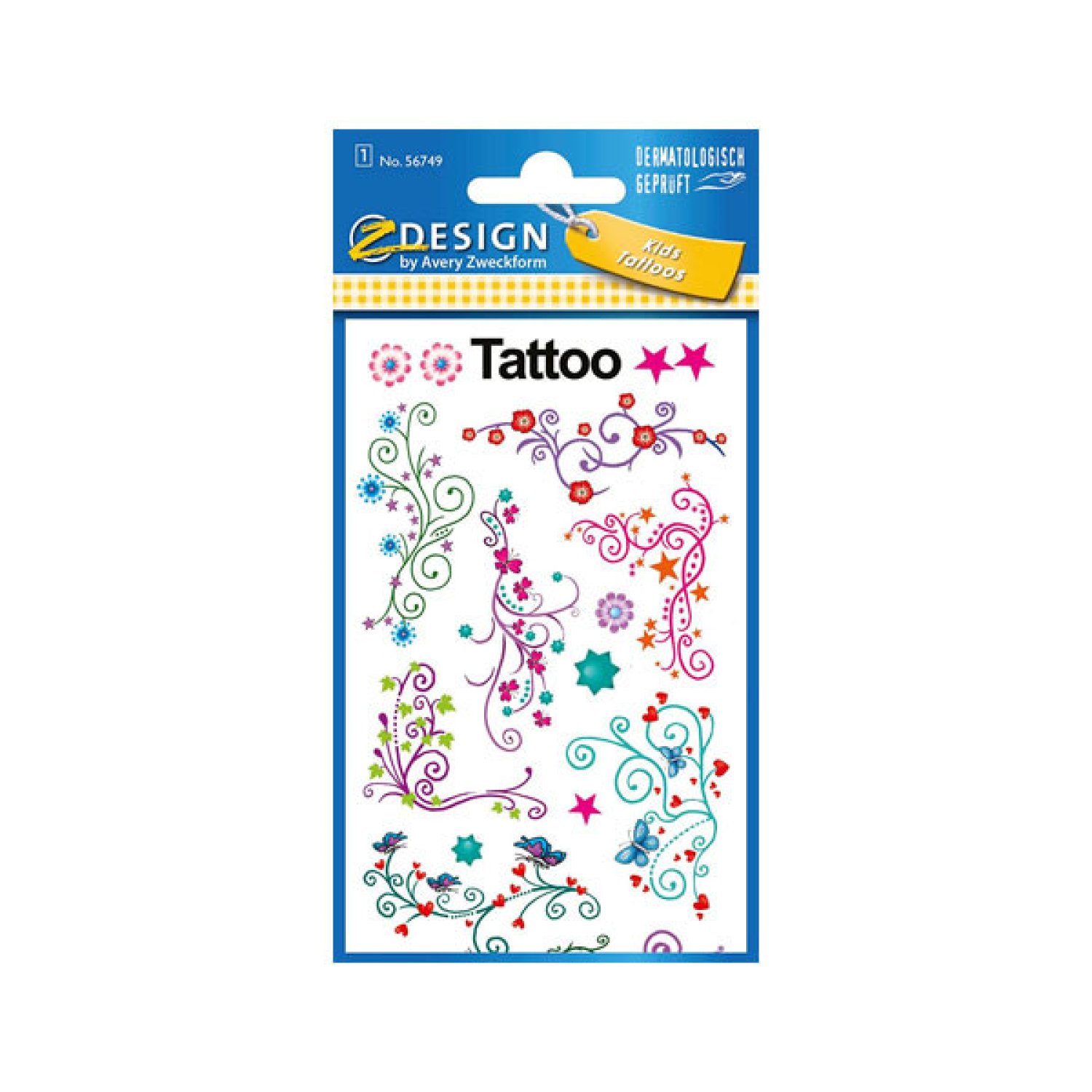 Avery · Sobre con Pegatinas Tattoo Moda · 76x120mm · 9 Pegatinas