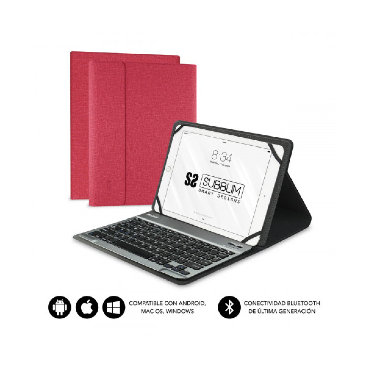 Subblim Keytab Pro · Funda con Teclado Bluetooth · 10,1" · Rojo
