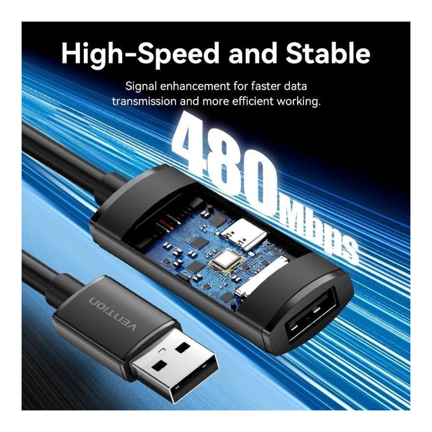 Vention Cable Alargador USB 2.0 · 5m · USB Macho-Hembra · 480Mbps · Negro
