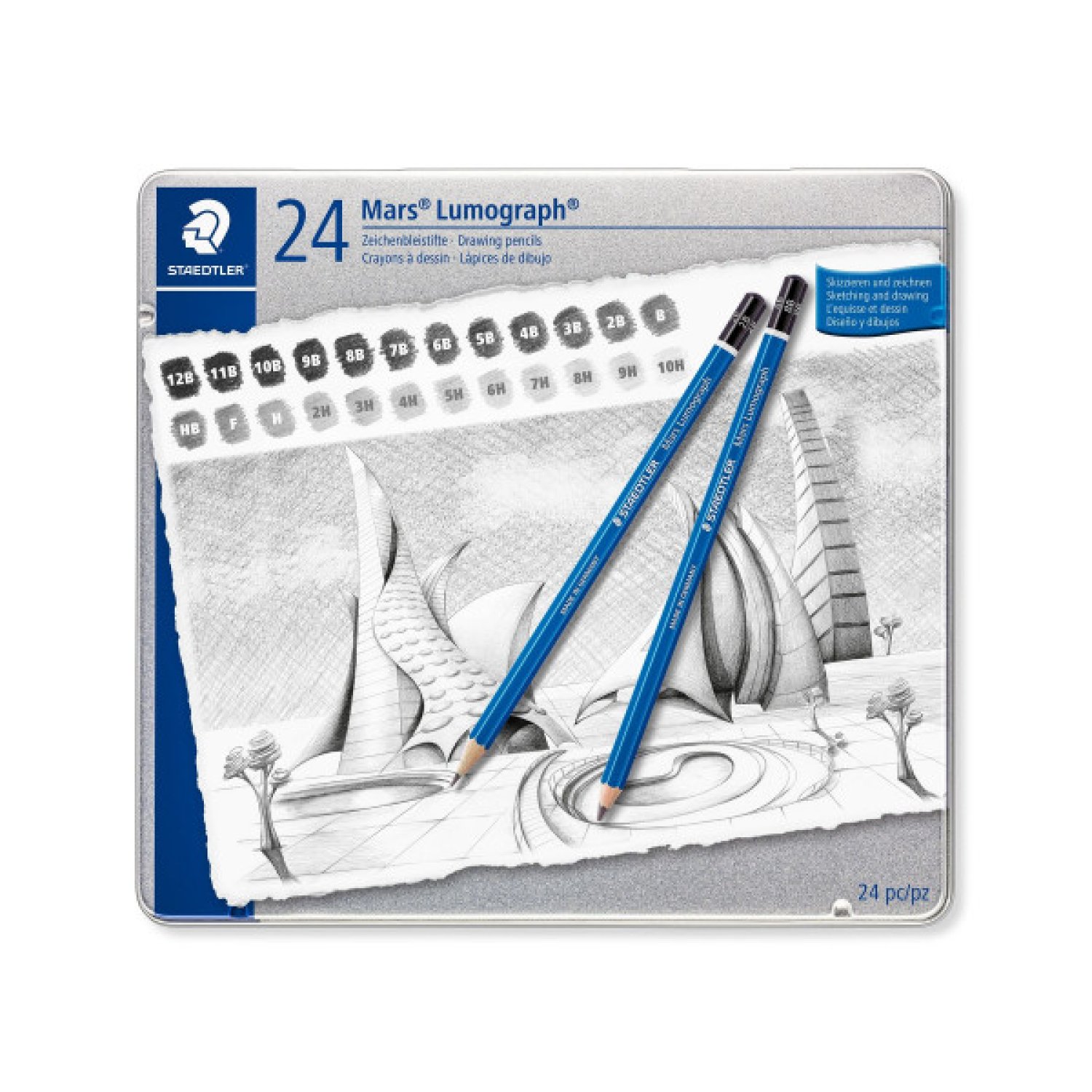 Staedtler · Estuche Metal · 24 Lápices Graduados · Dibujo y Escritura
