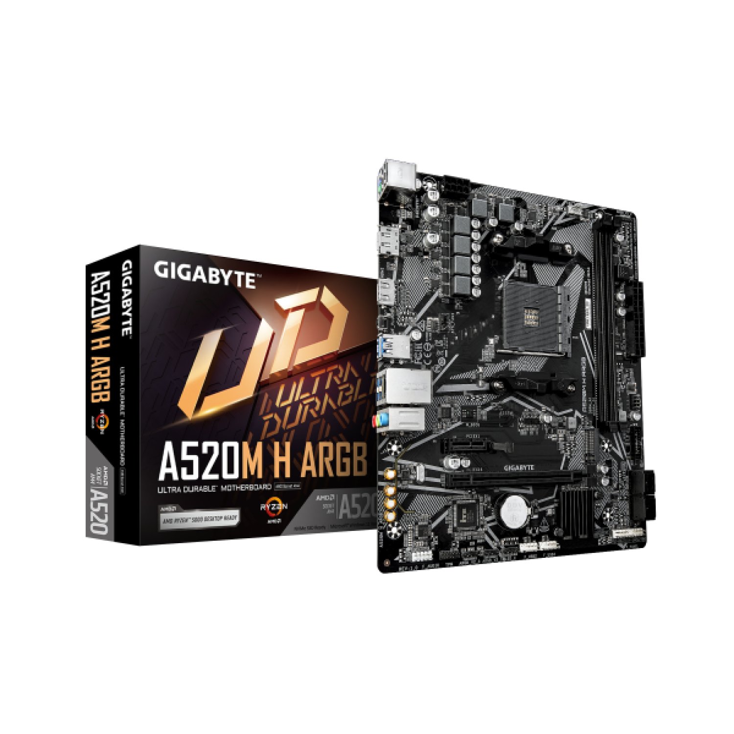 Gigabyte A520M H ARGB · Placa Base AMD Ryzen · DDR4 OC 5100MHz · M.2 PCIe 3.0 · LAN 1GbE
