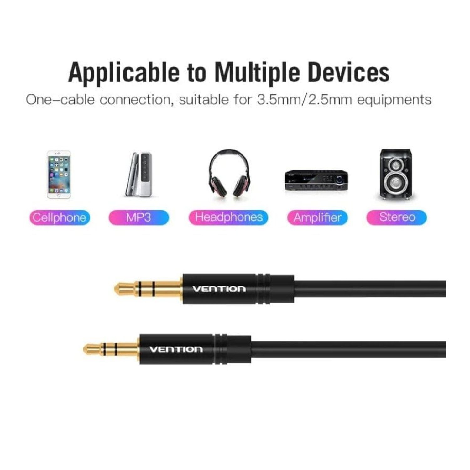 Vention · Cable Estéreo · Jack 3.5 Macho a 2.5 Hembra · 1,5m · Negro