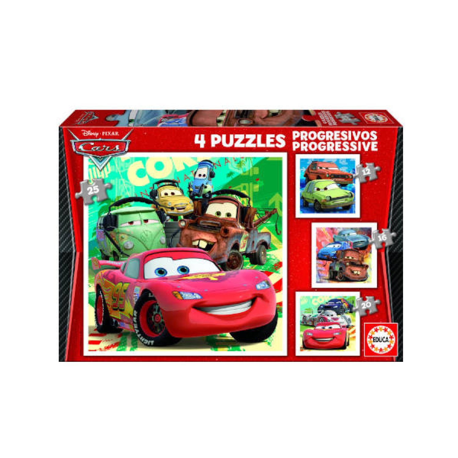 Educa Borrás · Puzzle Progresivo Cars 2 · 12-16-20-25 Piezas · 3-5 años