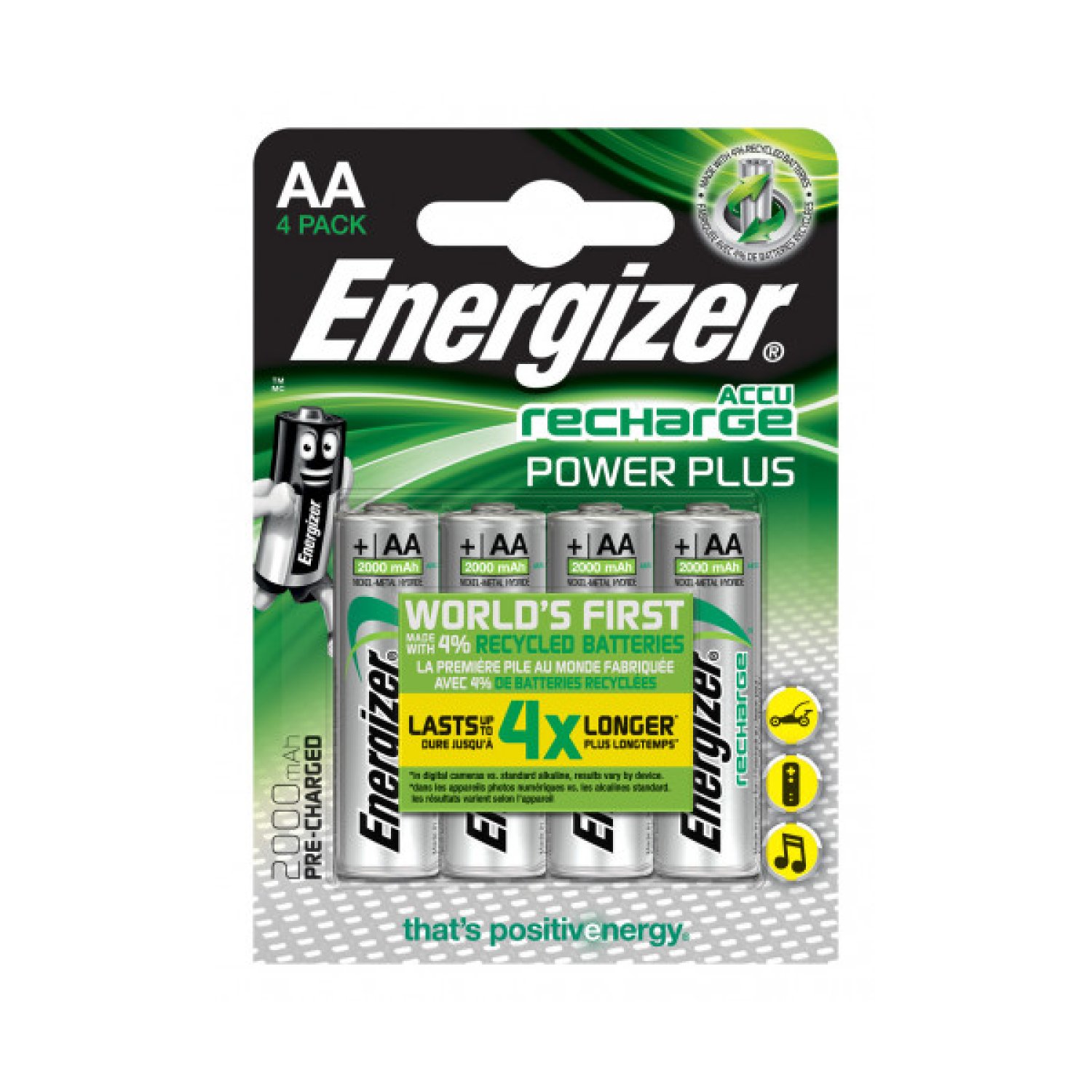 Energizer Power Plus · 4 Pilas Recargables HR6 · 2000 mAh
