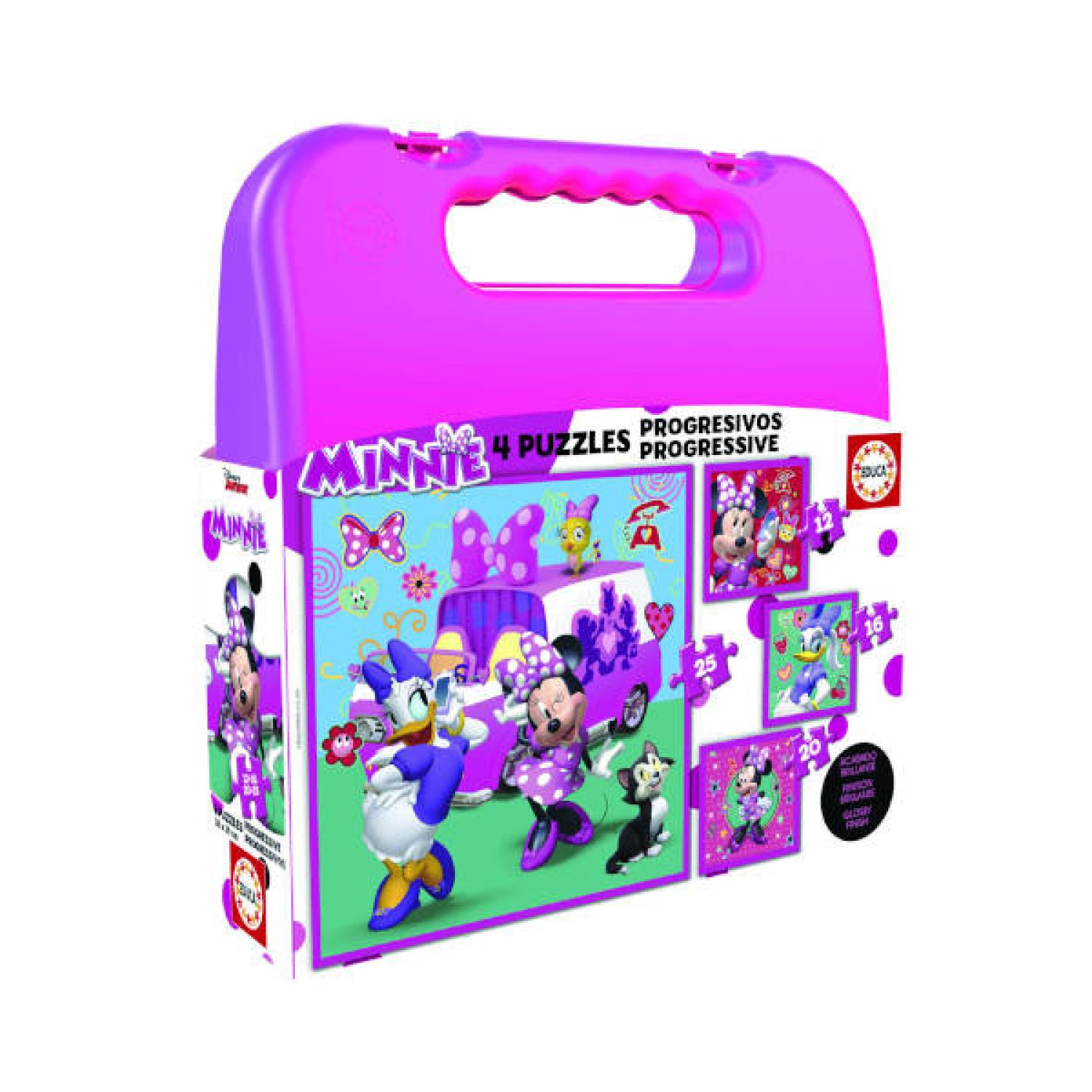 Educa Borrás · Maleta Puzzles Progresivos Minnie · 12-16-20-25 piezas · 3-5 años
