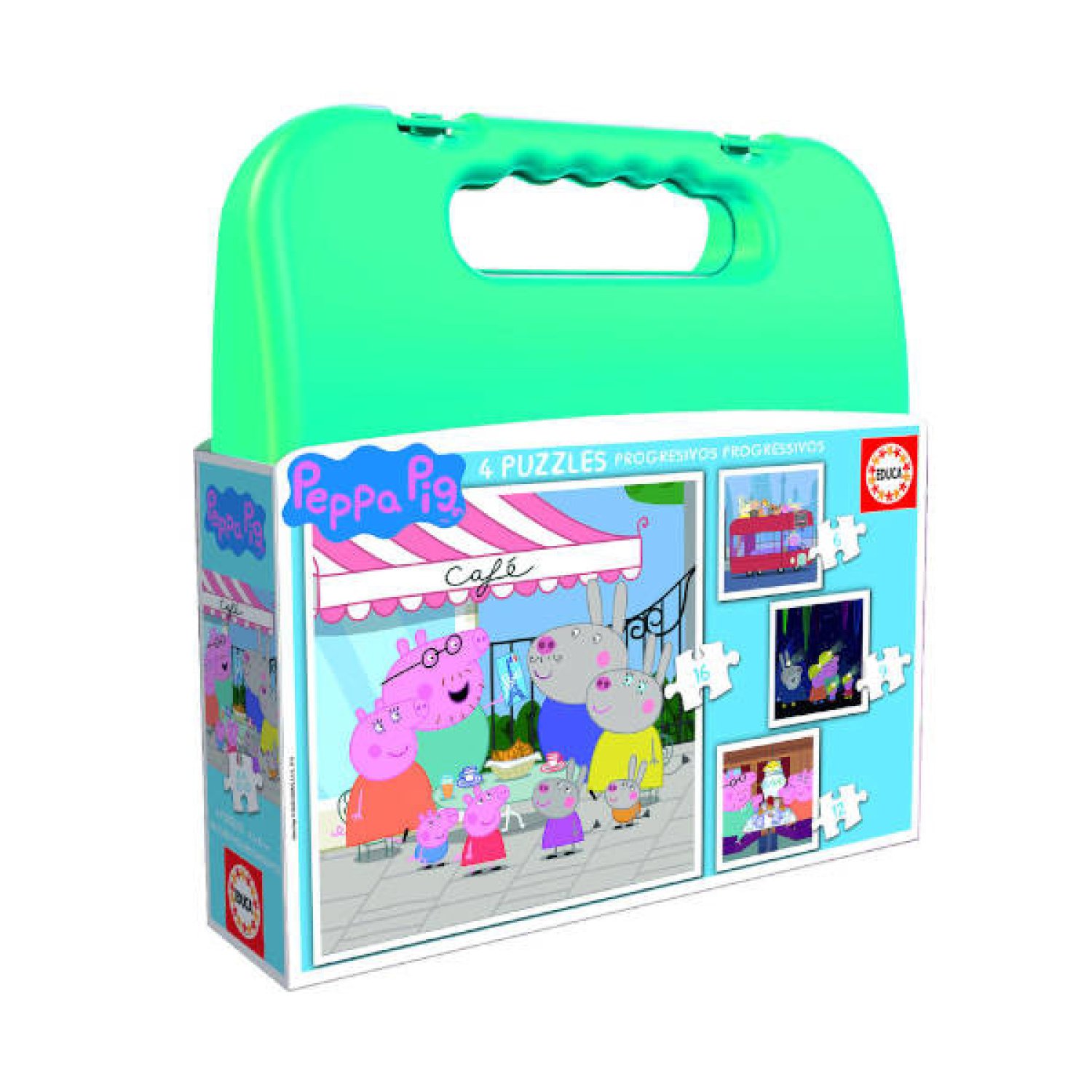 Educa Borrás · Maleta Puzzles Progresivos Peppa Pig · 6-9-12-16 piezas · 3-5 años
