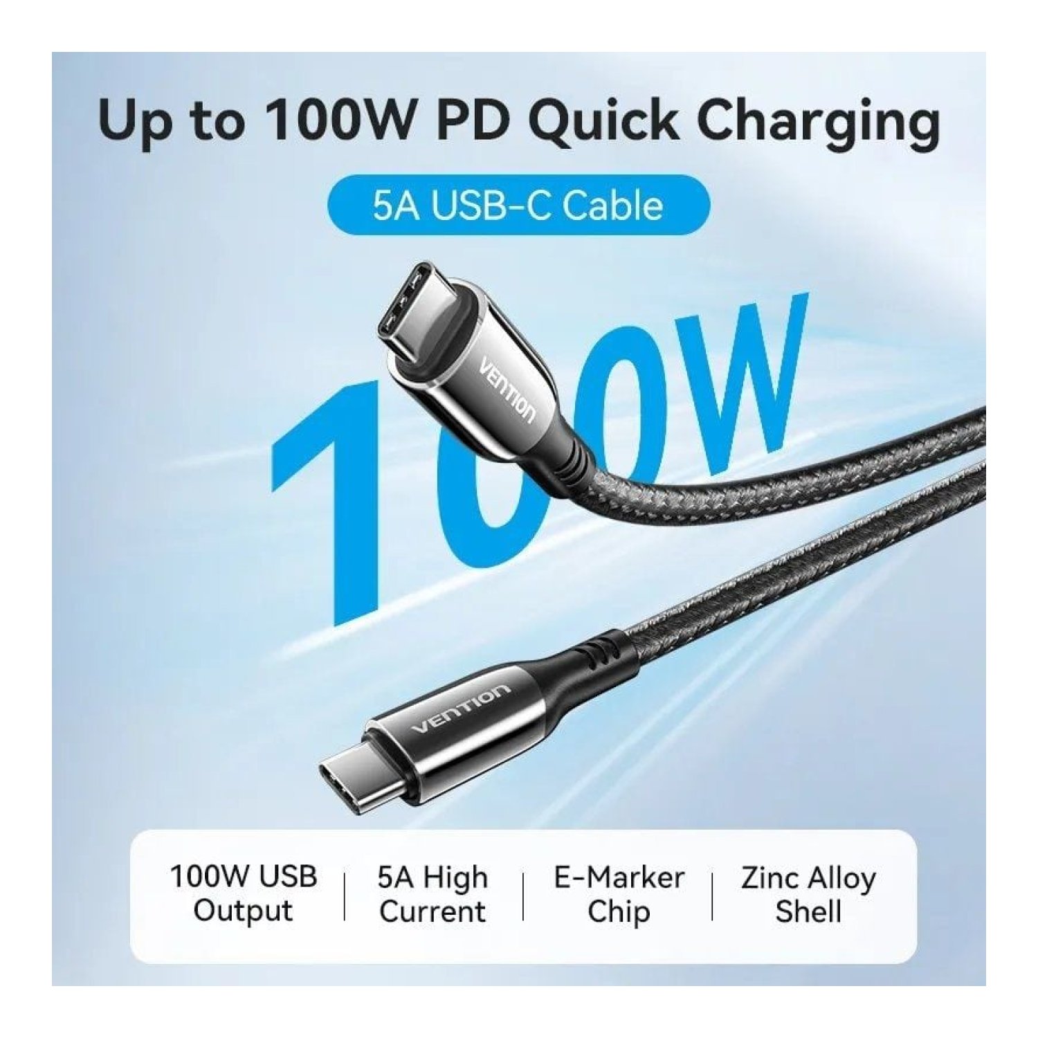 Vention Cable USB-C a USB-C · 2m · 100W · 480Mbps · 5A · Negro