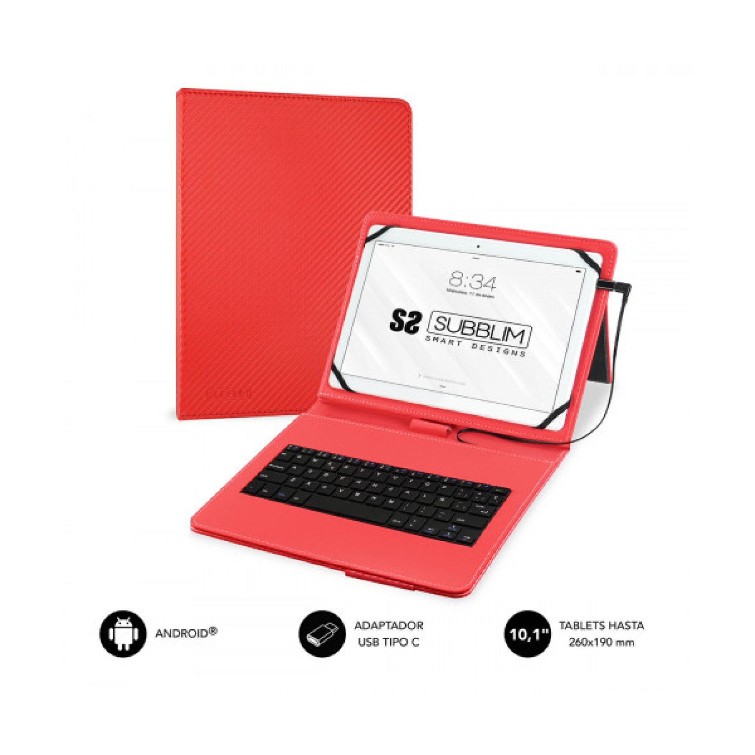 Subblim Keytab Pro · Funda con Teclado · 10,1" · USB-C · Rojo