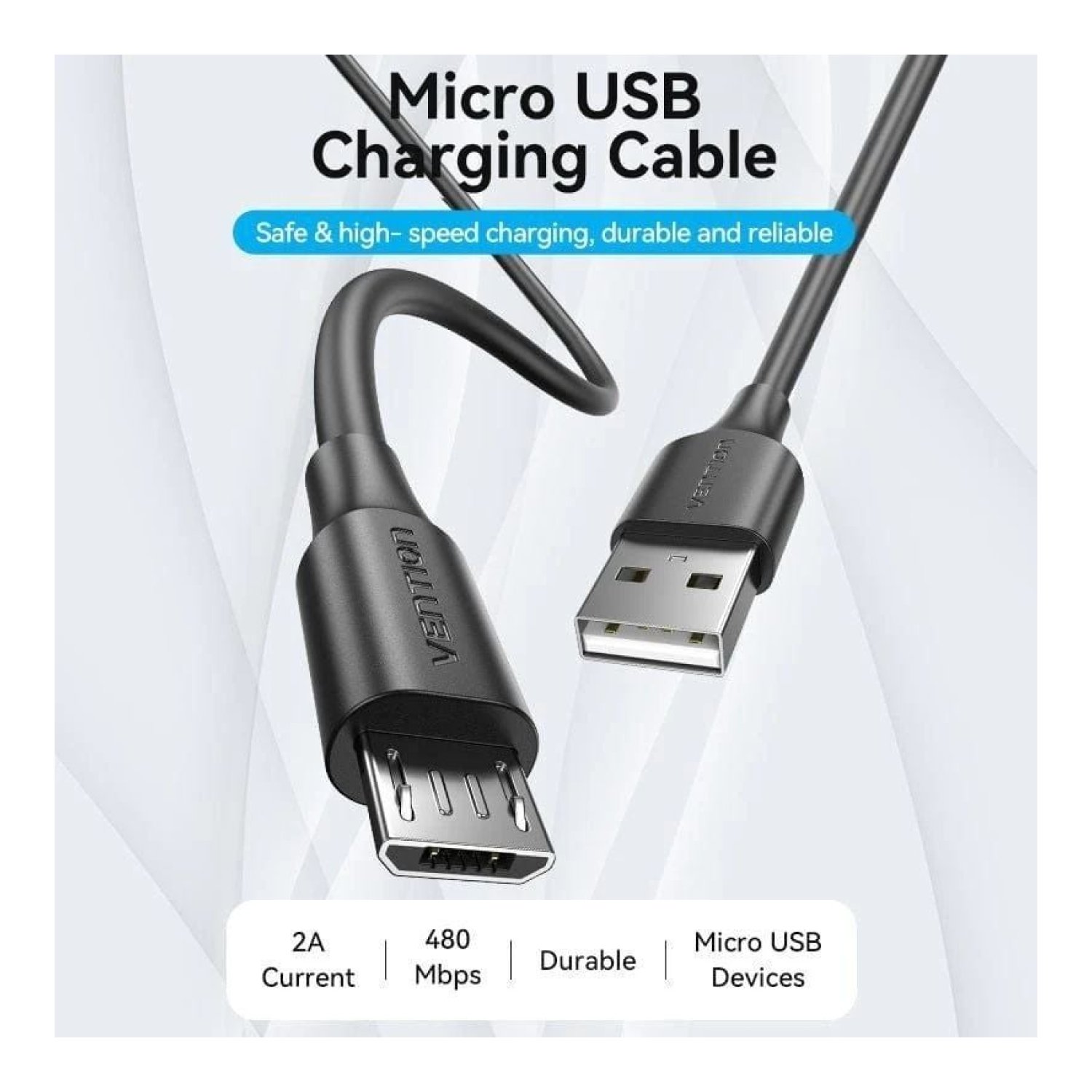 Vention Cable USB 2.0 · USB-A a MicroUSB · 480Mbps · 1m · Negro