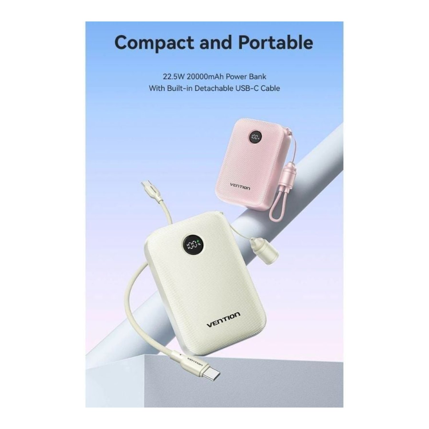 Vention Powerbank 20000mAh · 22.5W · Rosa · Cable USB Tipo-C incluido