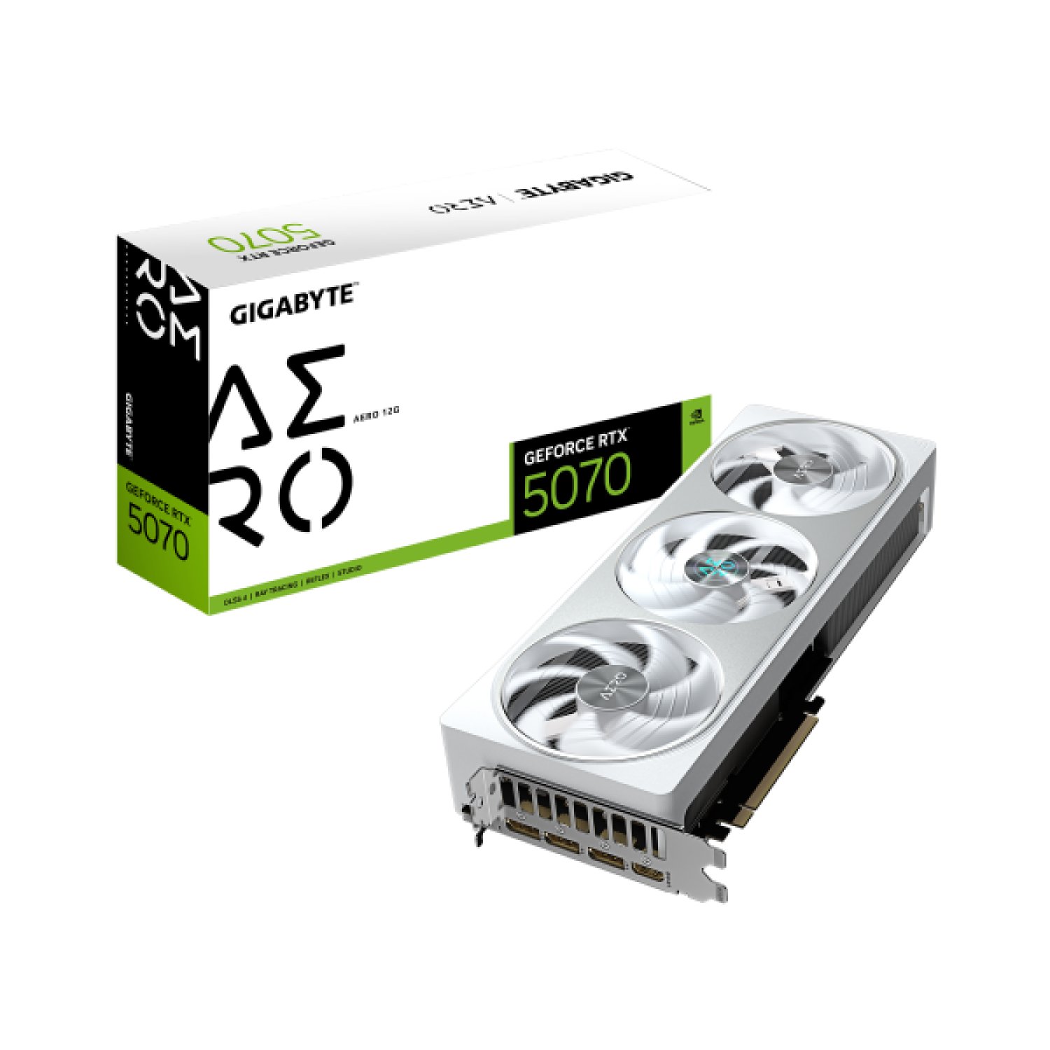 Gigabyte GeForce RTX 5070 AERO · 12GB GDDR7 · PCI-E 5.0 · 2512 MHz · 3xDisplayPort · HDMI