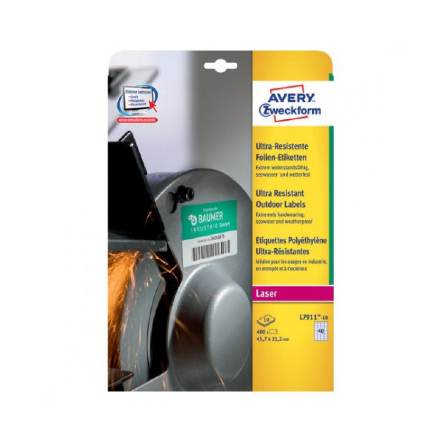 Avery L7911 · Etiquetas Polietileno · 45,7 x 21,2 mm · Pack 10 Hojas · Resistentes