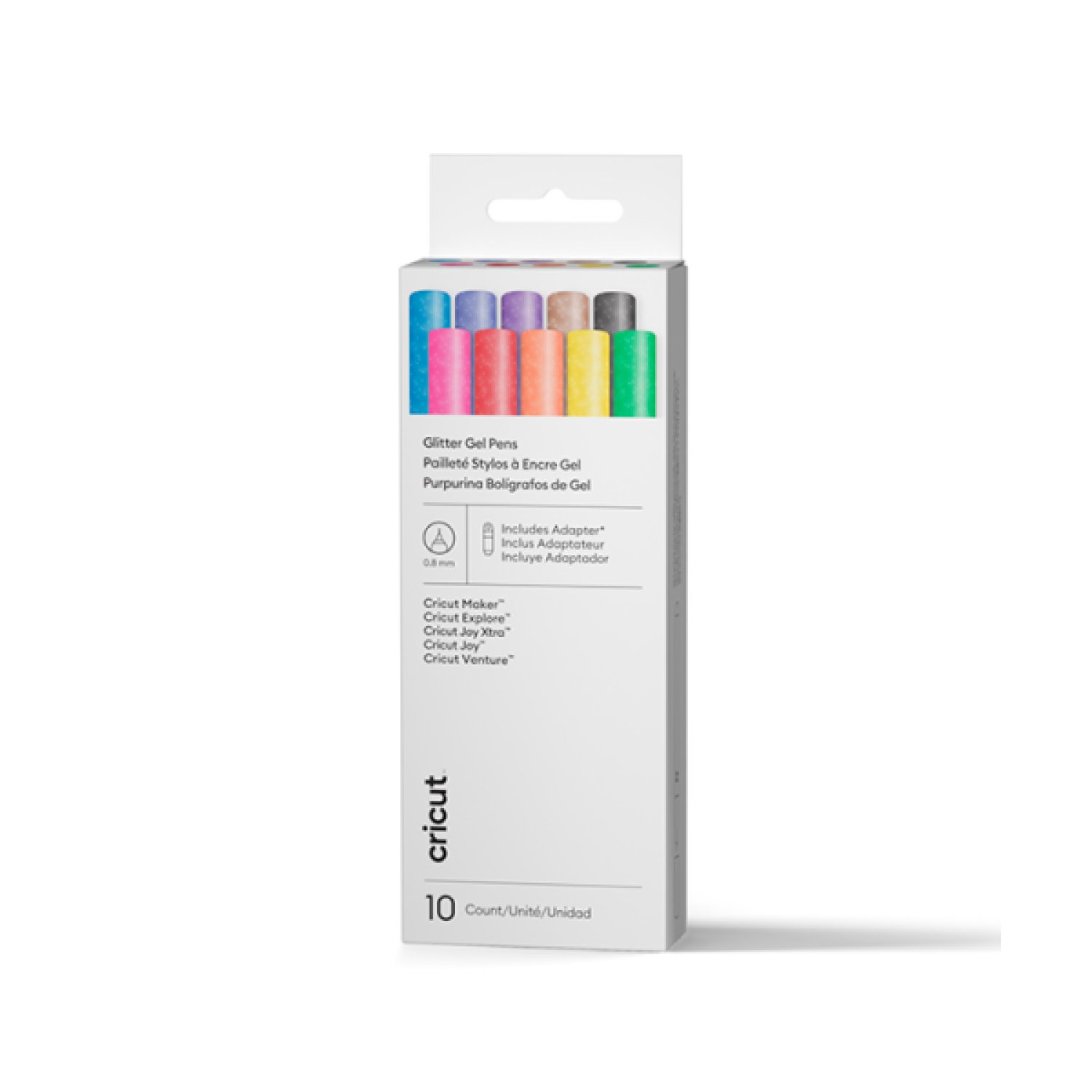 Cricut · Bolígrafos Gel Purpurina 0,8mm · Rainbow · 10 Unidades + Adaptador