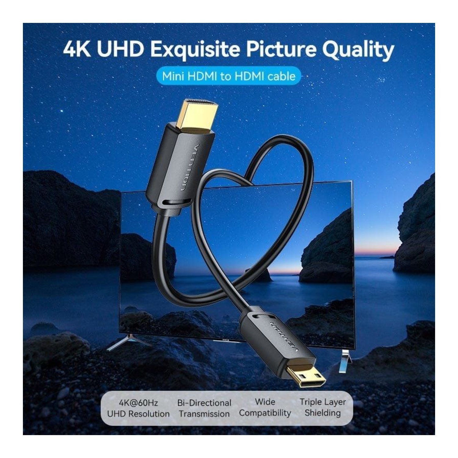 Vention · Cable HDMI 4K · Mini HDMI Macho · 1m · Negro
