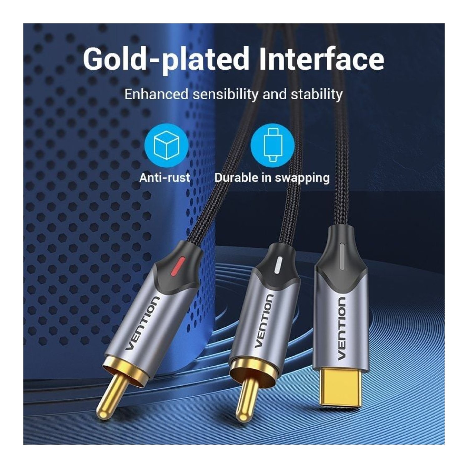Vention Cable Conversor · 2x RCA a USB Tipo-C · 1,5m · Gris