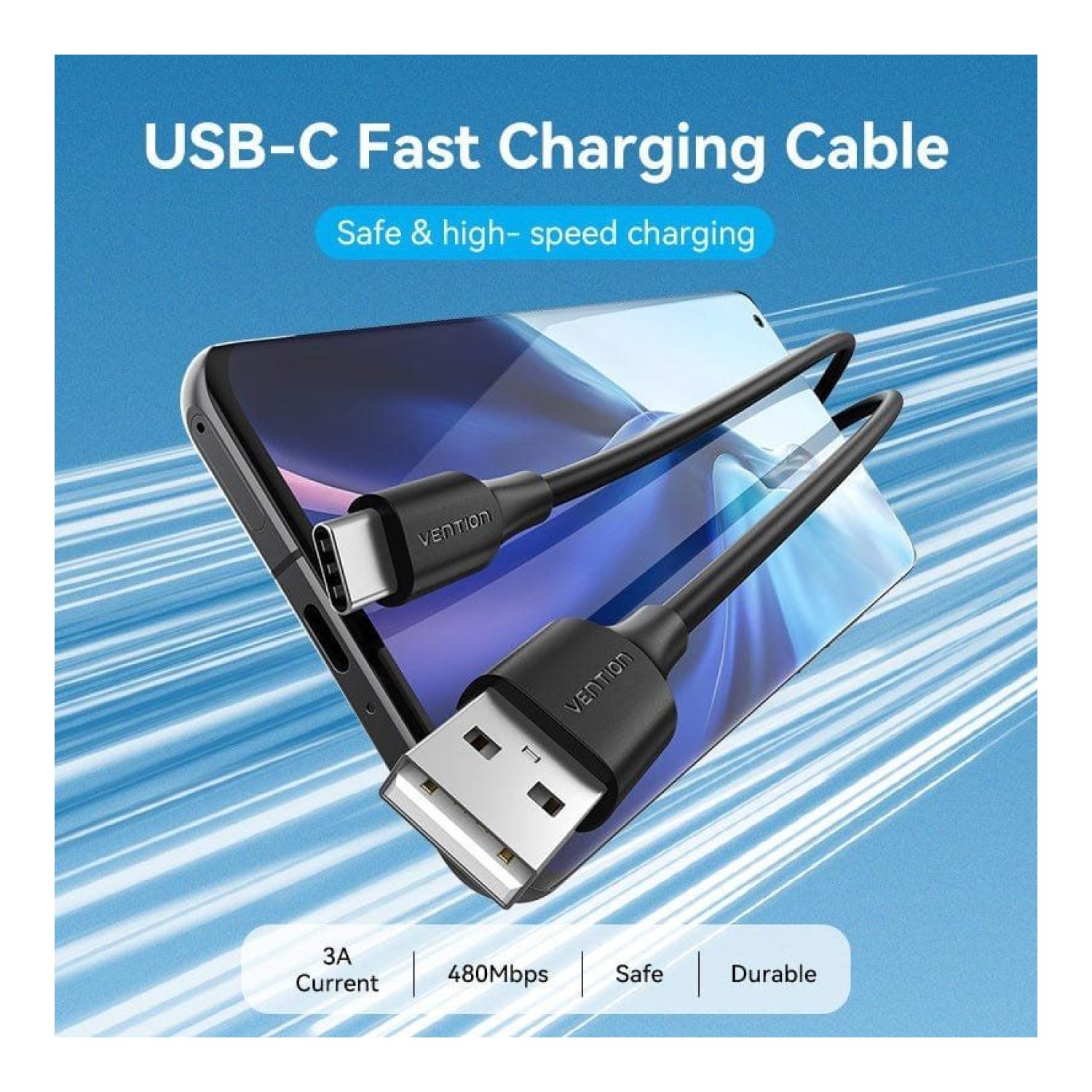 Vention Cable USB 2.0 Tipo-C · USB-C a USB-A · 480Mbps · 25cm · Negro