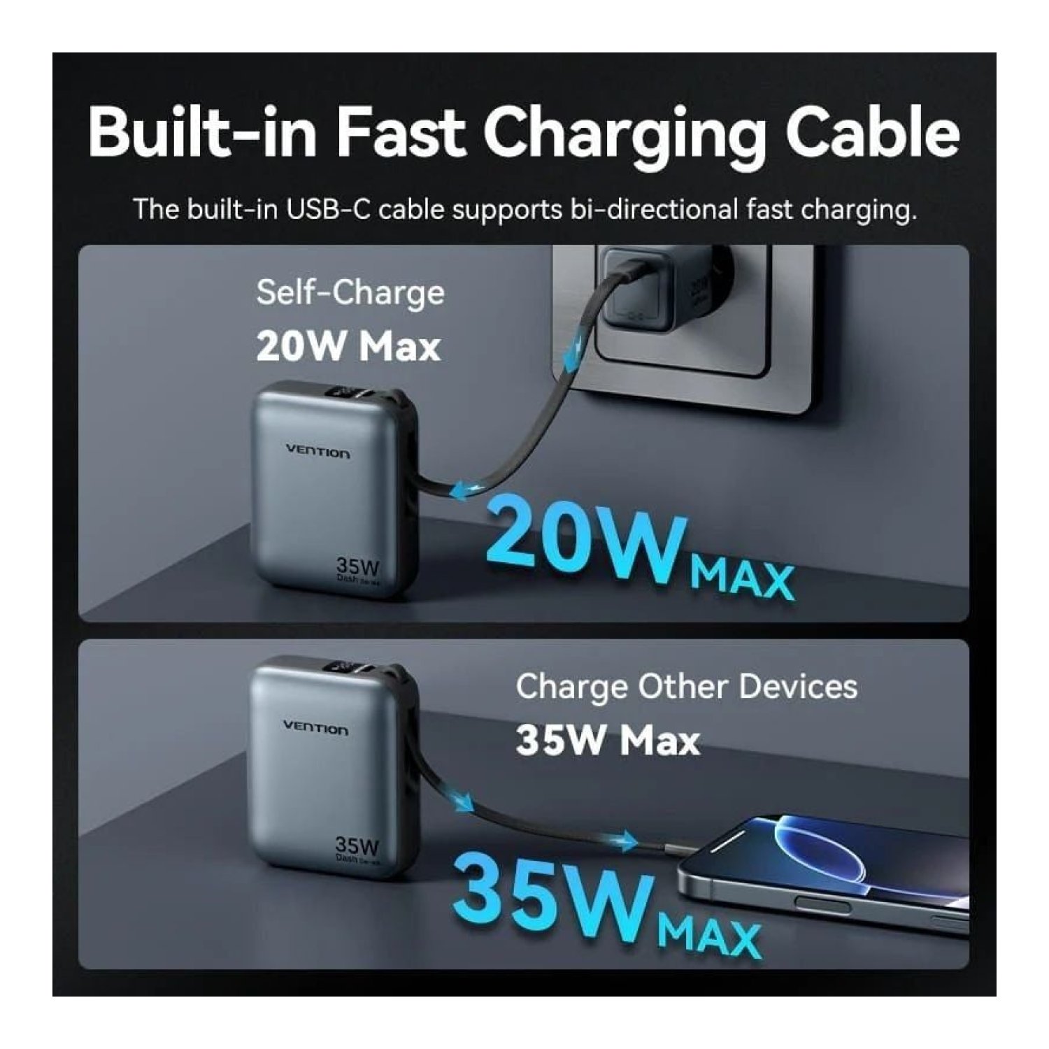 Vention Powerbank 10000mAh · 35W · USB Tipo-C · Gris