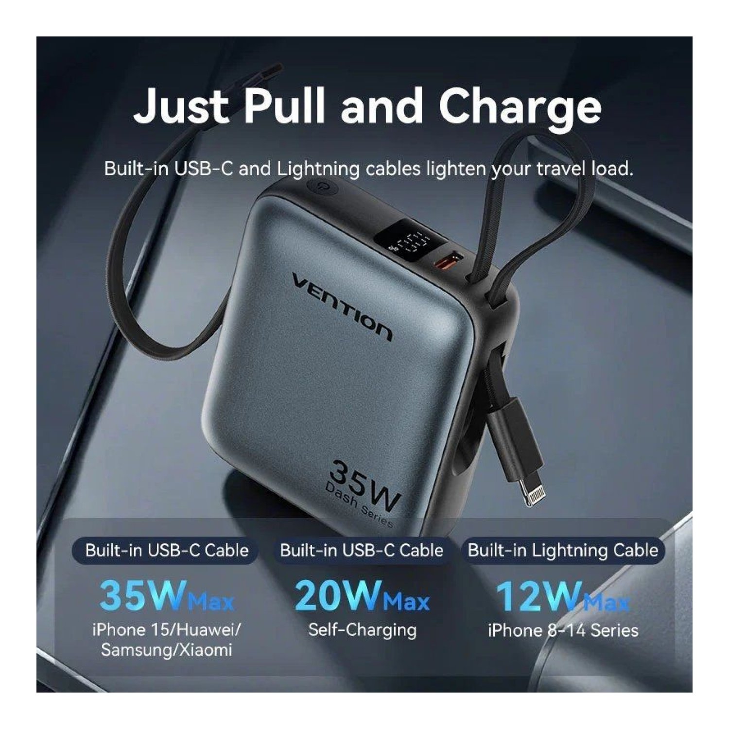 Vention Powerbank 10000mAh · 35W · Gris · USB-C y Lightning
