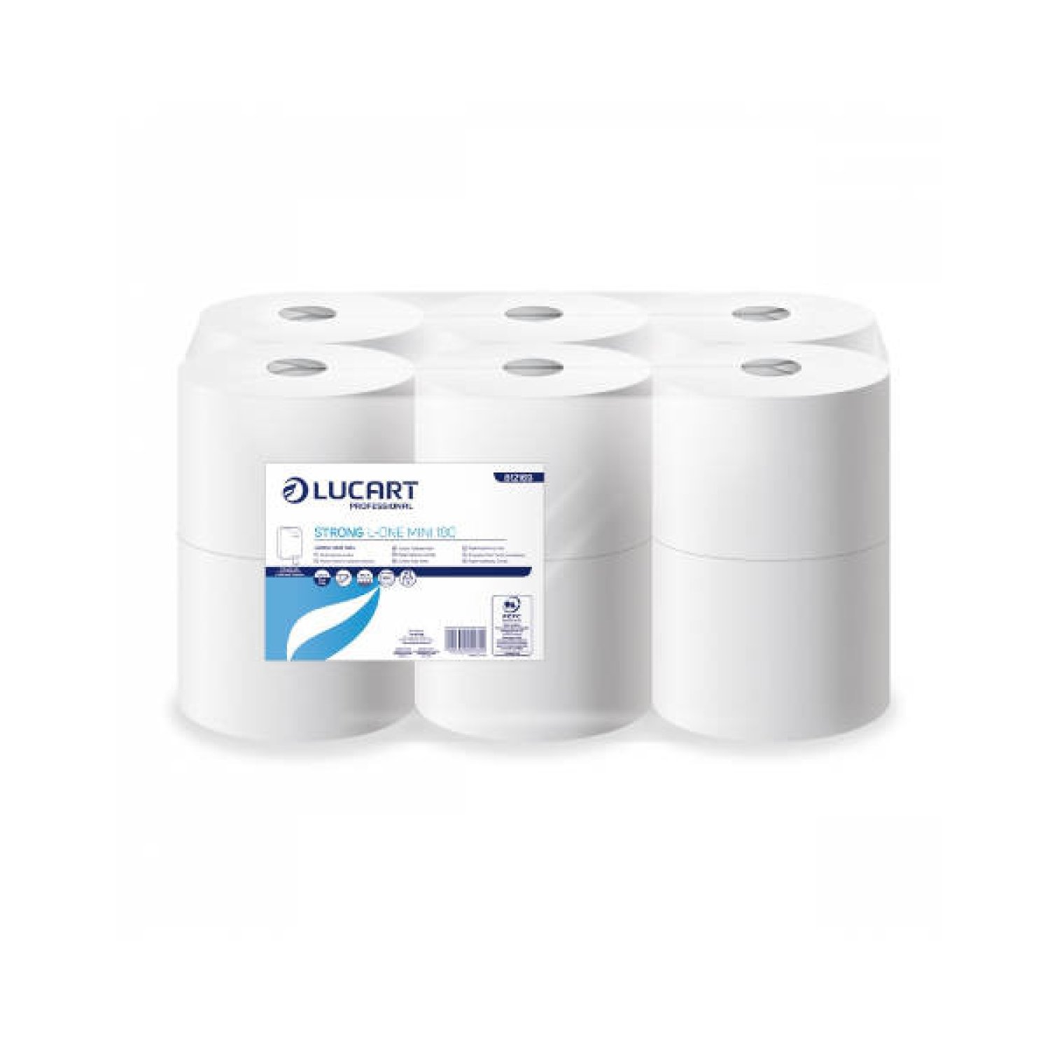 Lucart Strong L-One Mini · Papel Higiénico Industrial · Pack 12 Rollos