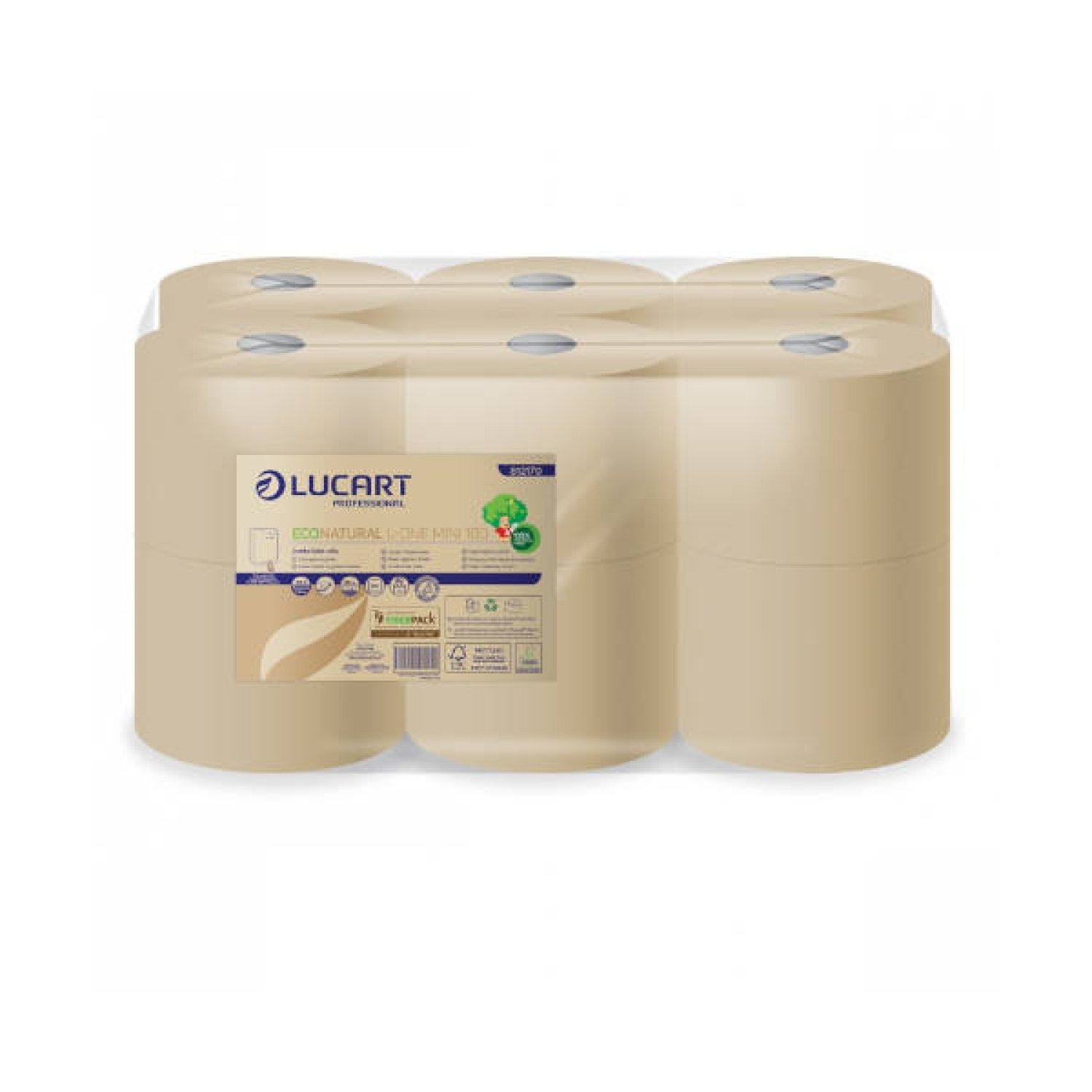 Lucart Econatural · Papel Higiénico Industrial · 12 Rollos Mini · Formato Compacto