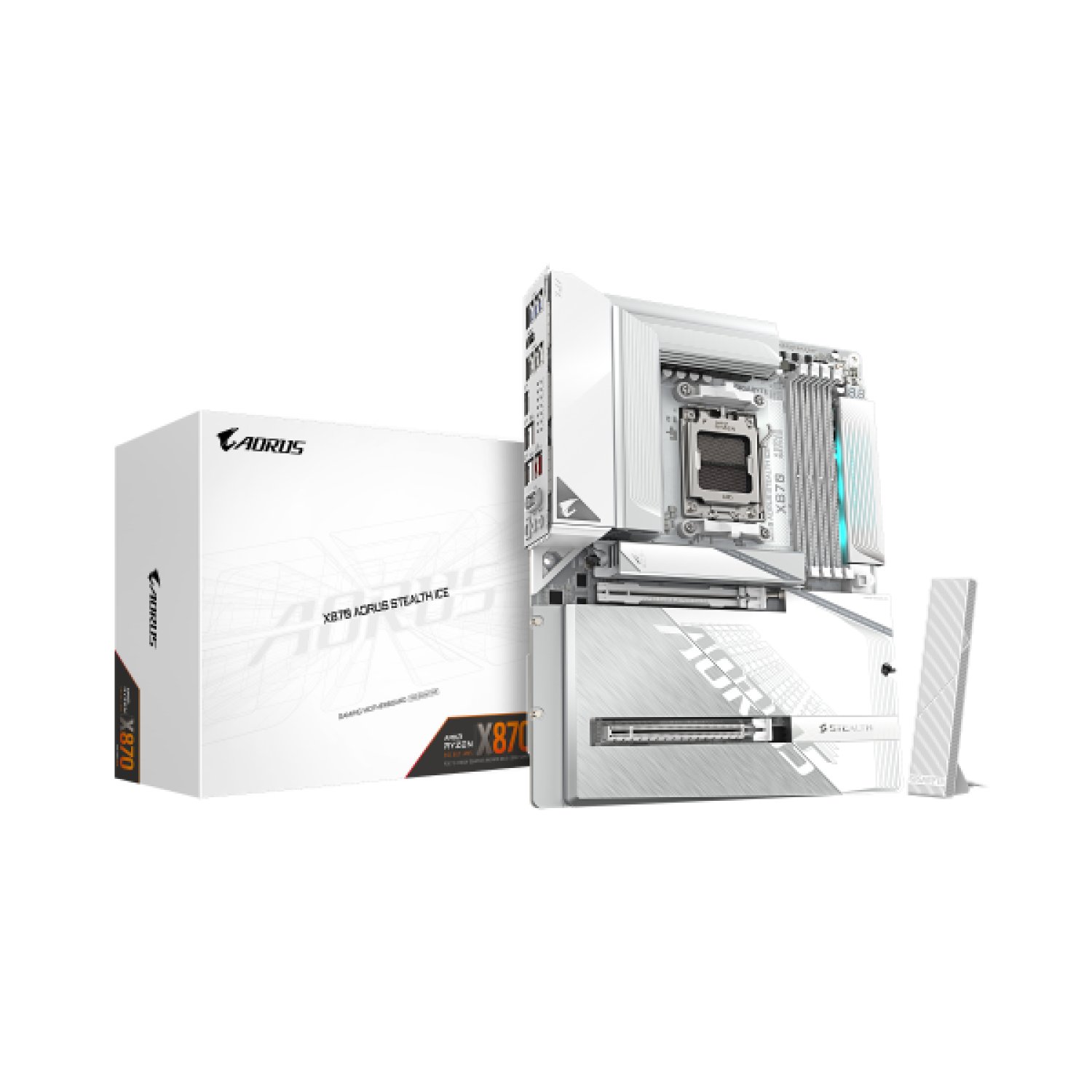 Gigabyte X870 AORUS Stealth Ice · Socket AM5 · DDR5 hasta 8200MHz · PCIe 5.0 · WiFi 7 · USB 4
